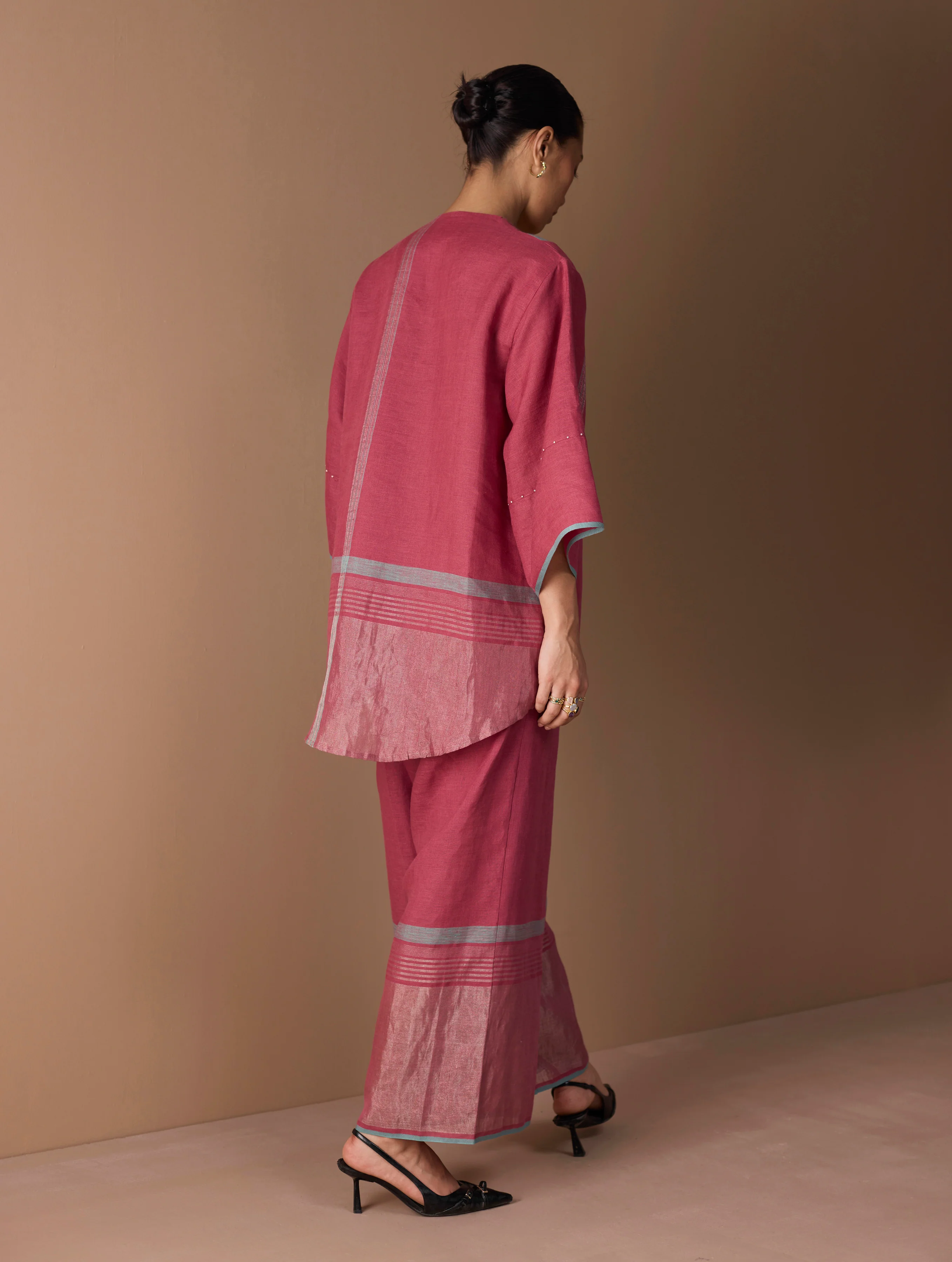 Aaro Metallic Palazzo Pant - Metallic Crimson - Image 4