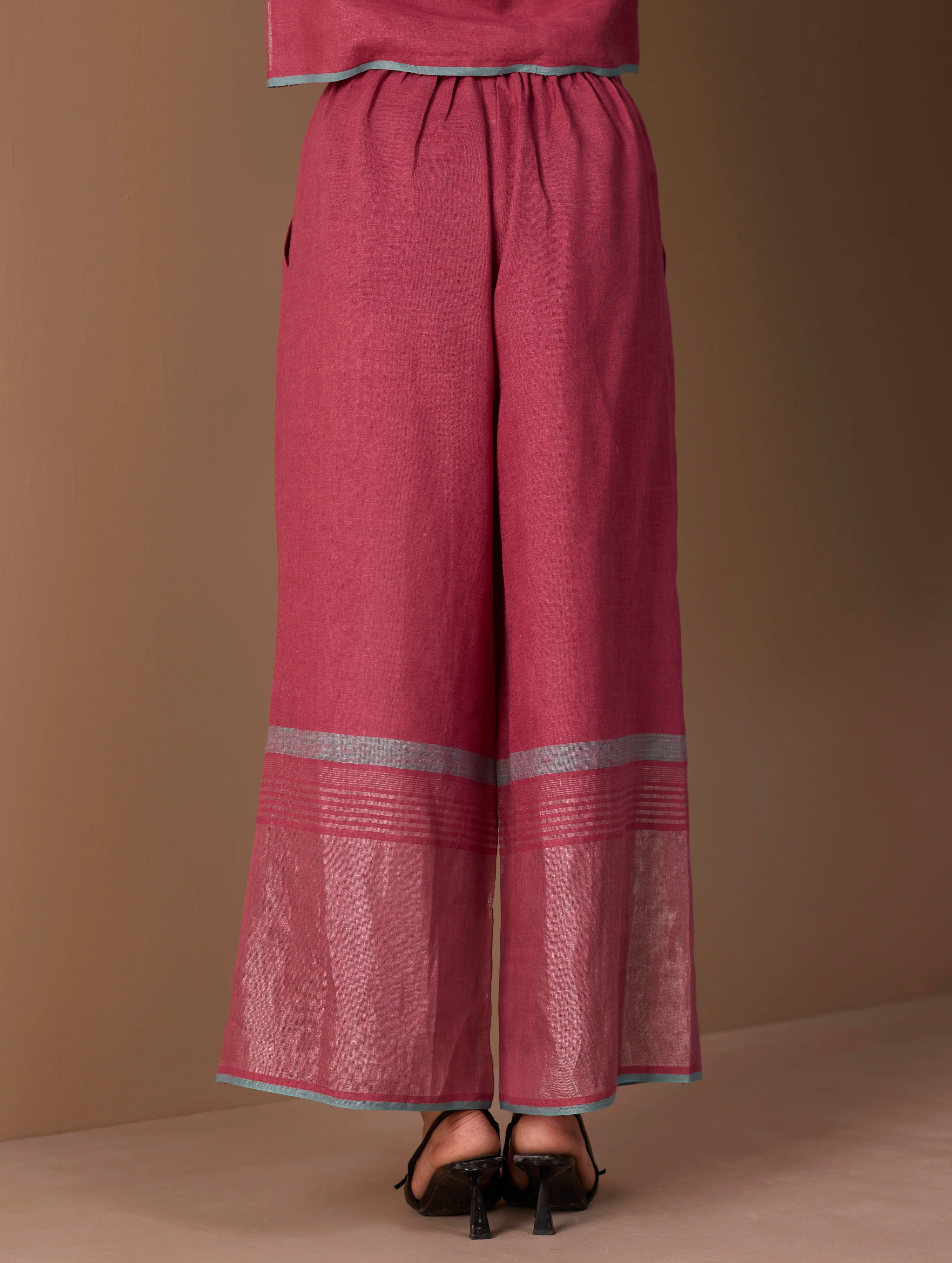 Aaro Metallic Palazzo Pant - Metallic Crimson - Image 7