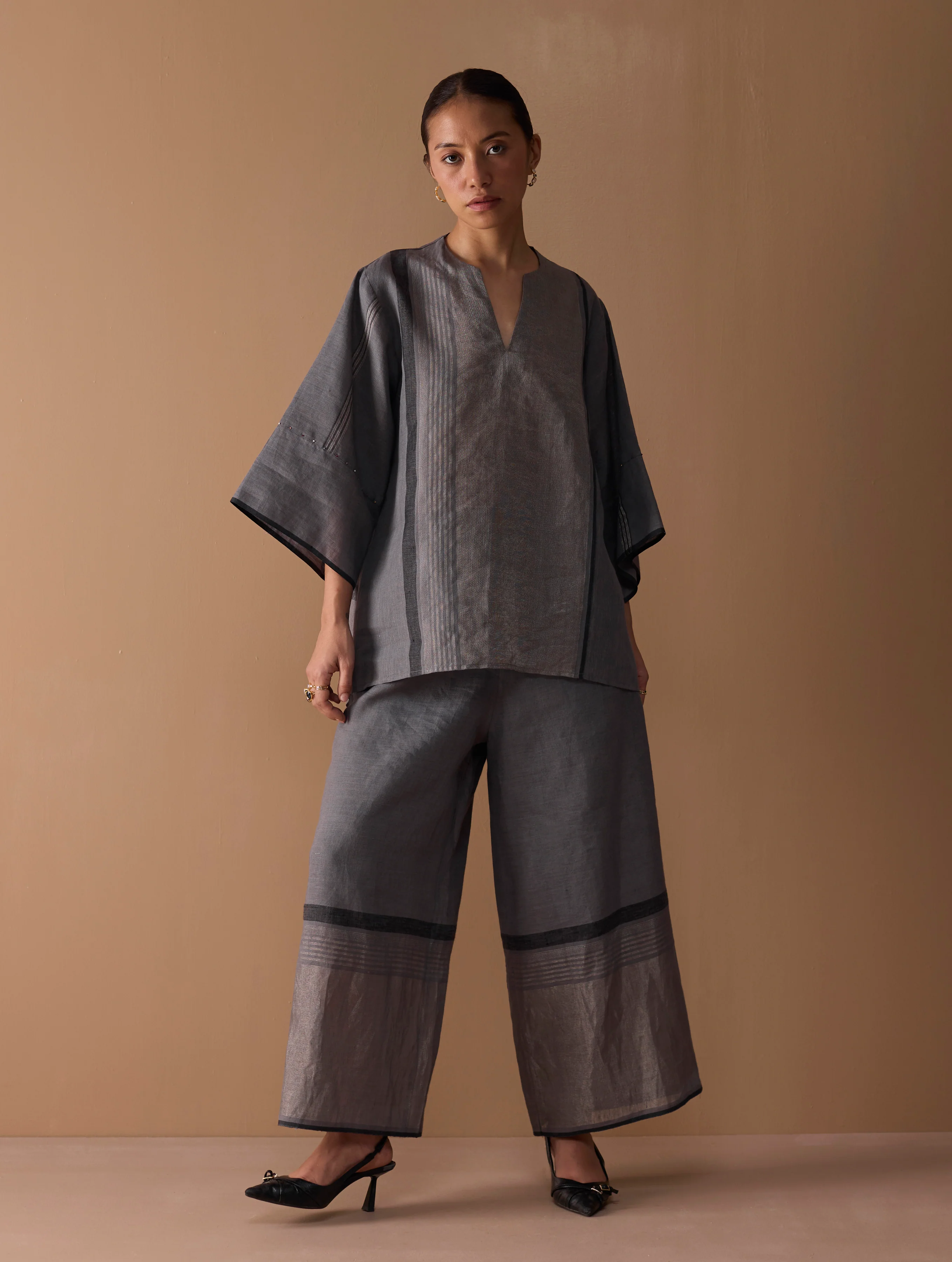 Aaro Metallic Palazzo Pant - Metallic Grey - Image 2