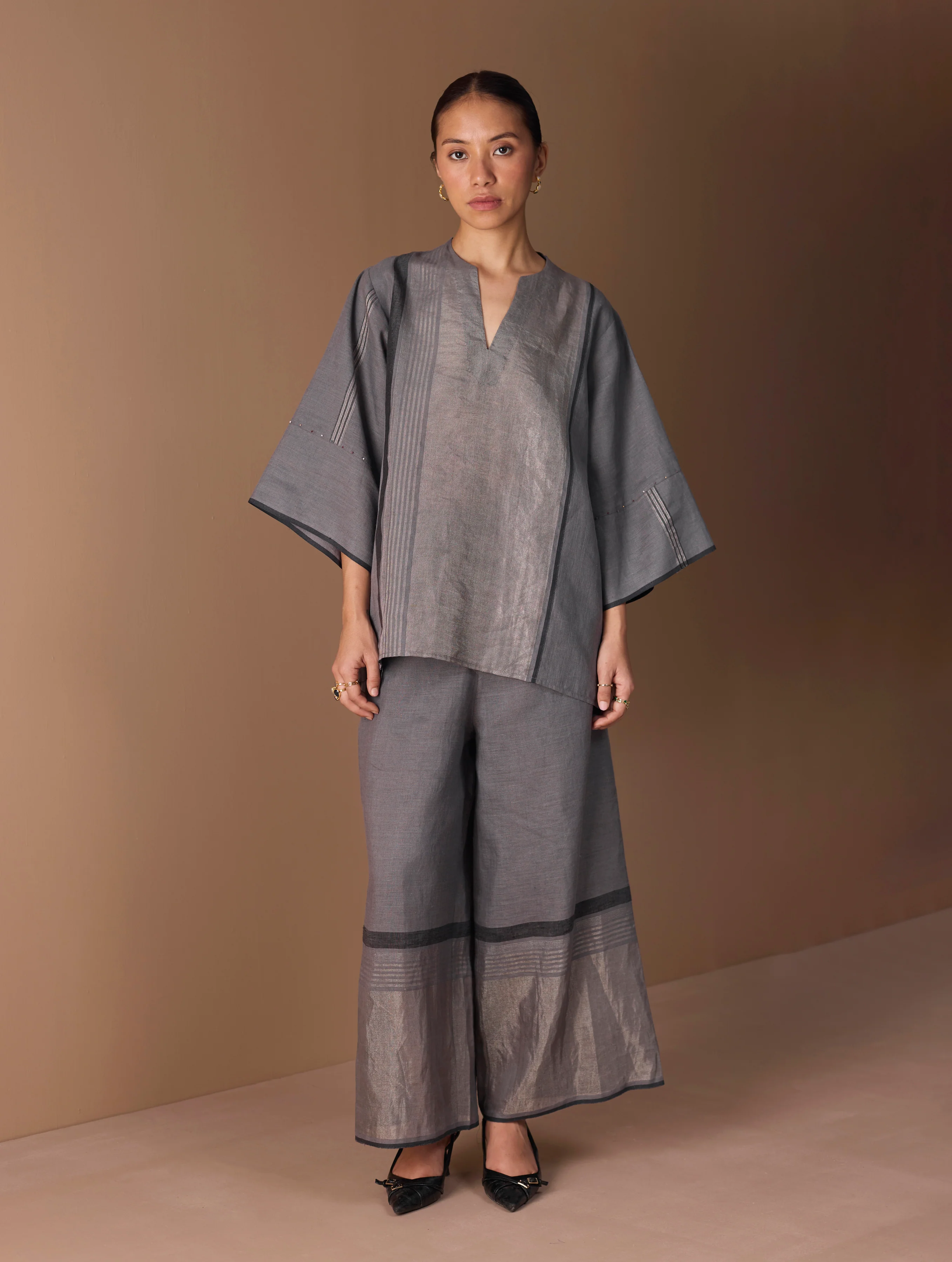 Aaro Metallic Palazzo Pant - Metallic Grey - Image 8