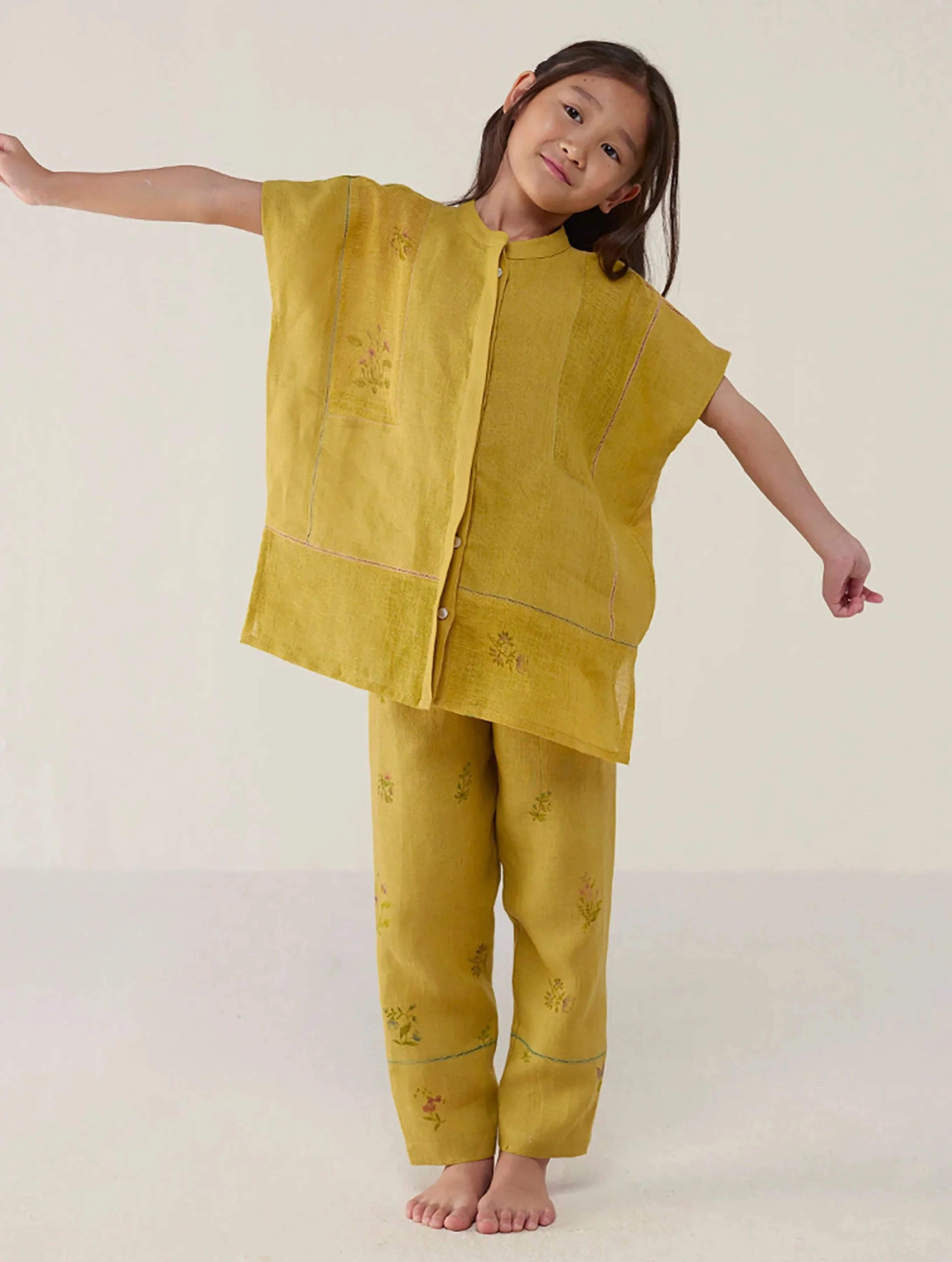 Aboli Patchwork Linen Co-ord Set - Ochre