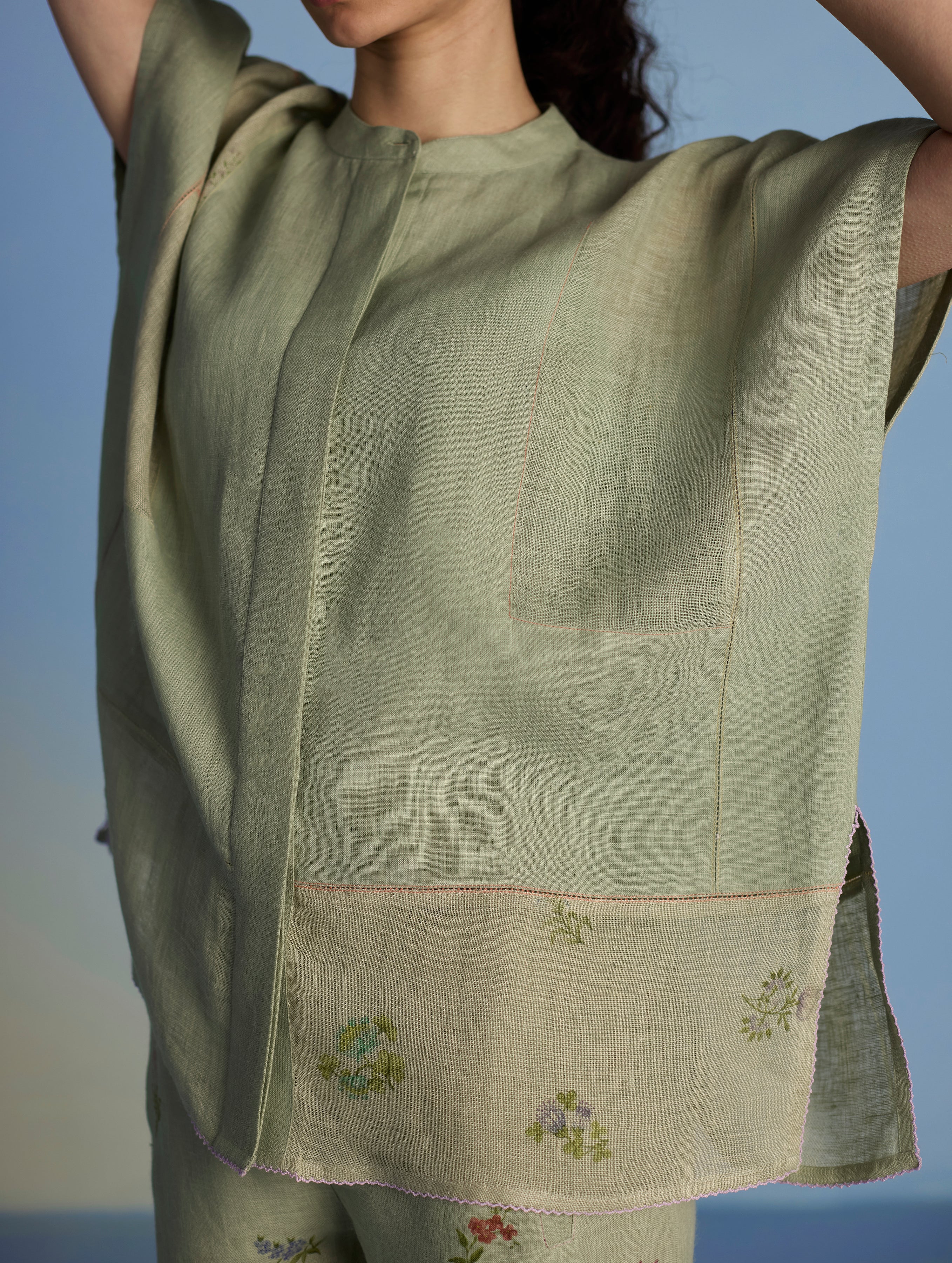 Aboli Patchwork Linen Shirt - Mint - Image 3