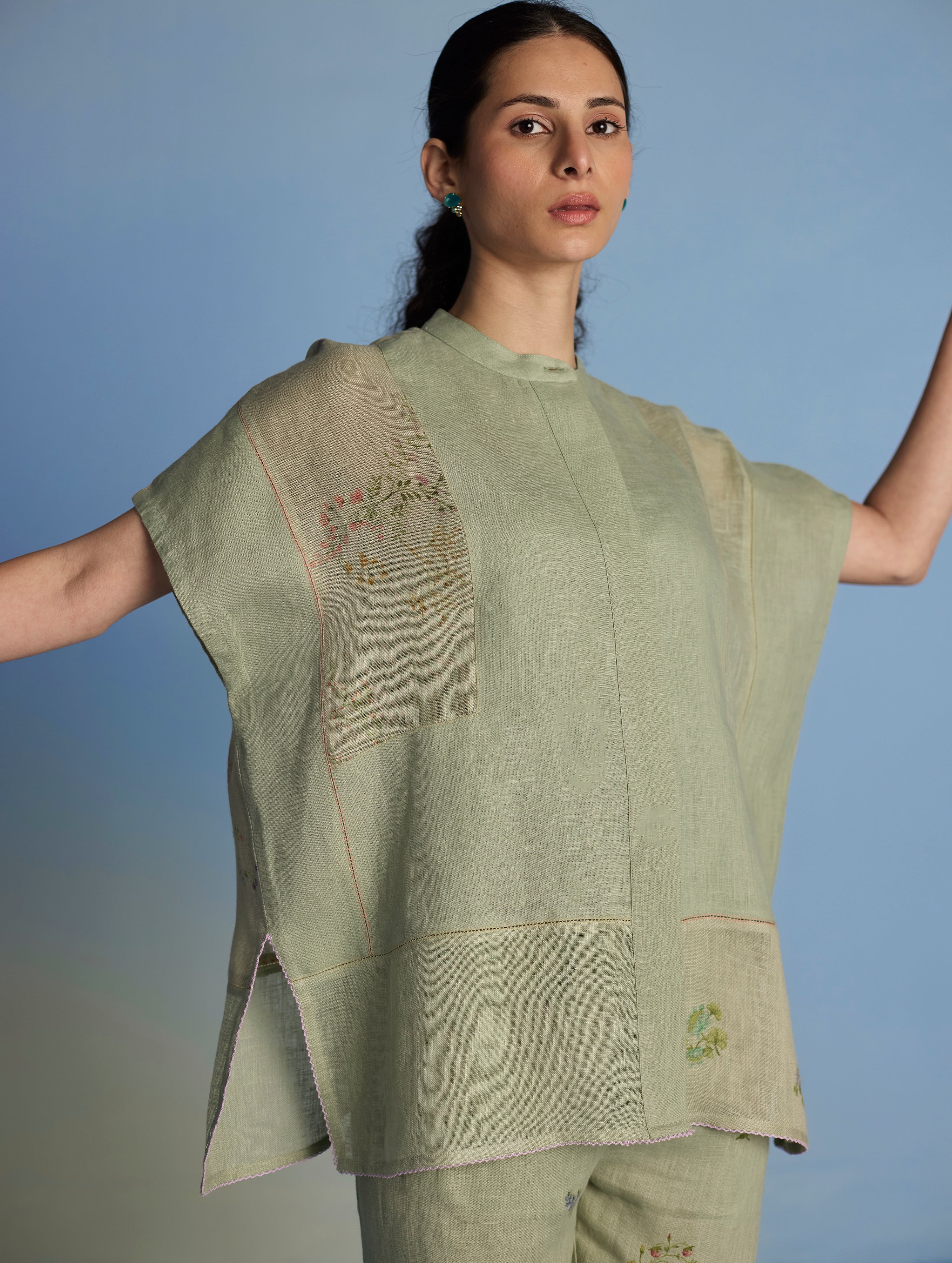 Aboli Patchwork Linen Shirt - Mint - Image 4