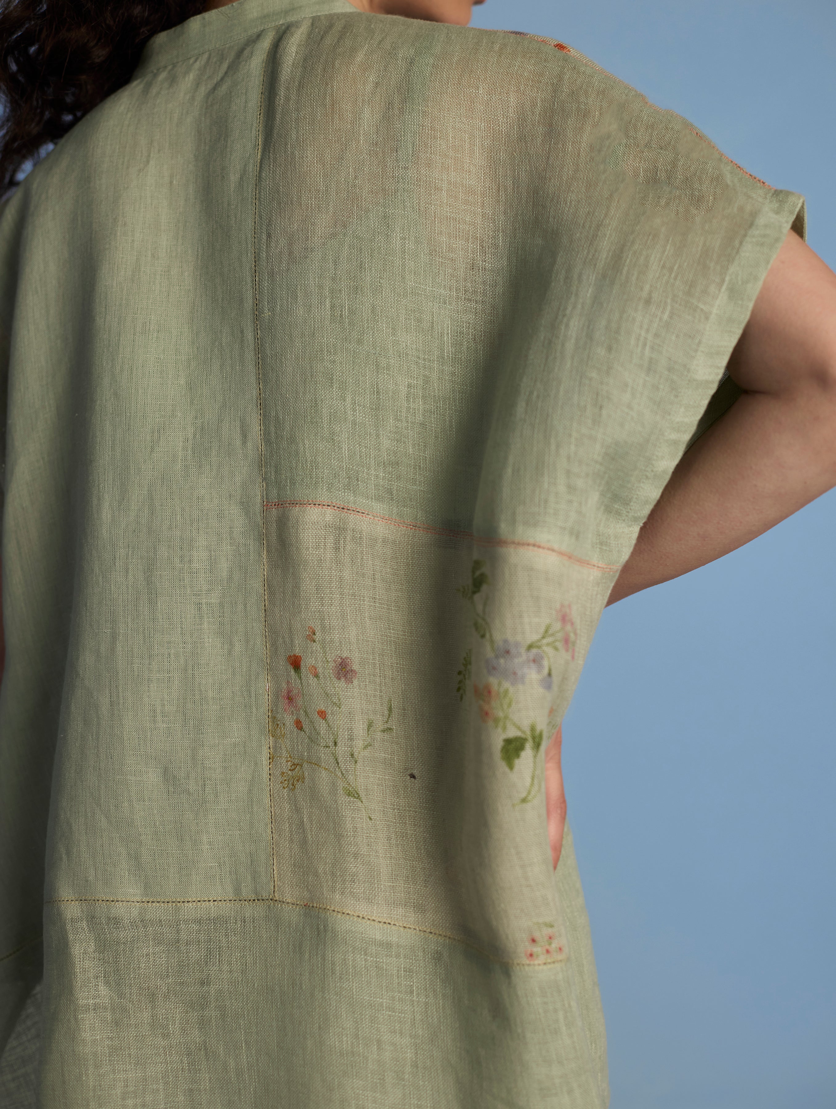 Aboli Patchwork Linen Shirt - Mint - Image 5