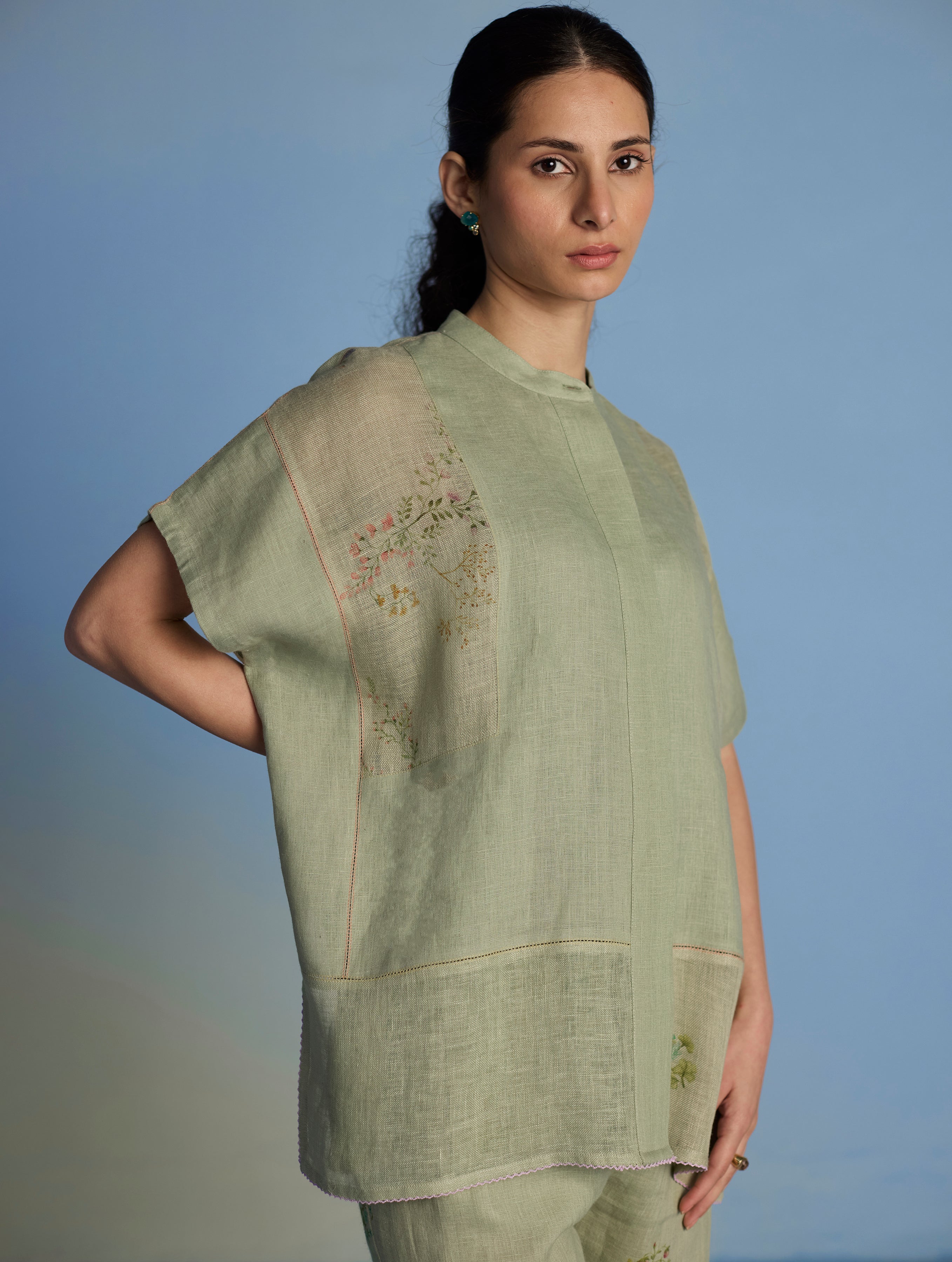 Aboli Patchwork Linen Shirt - Mint - Image 6