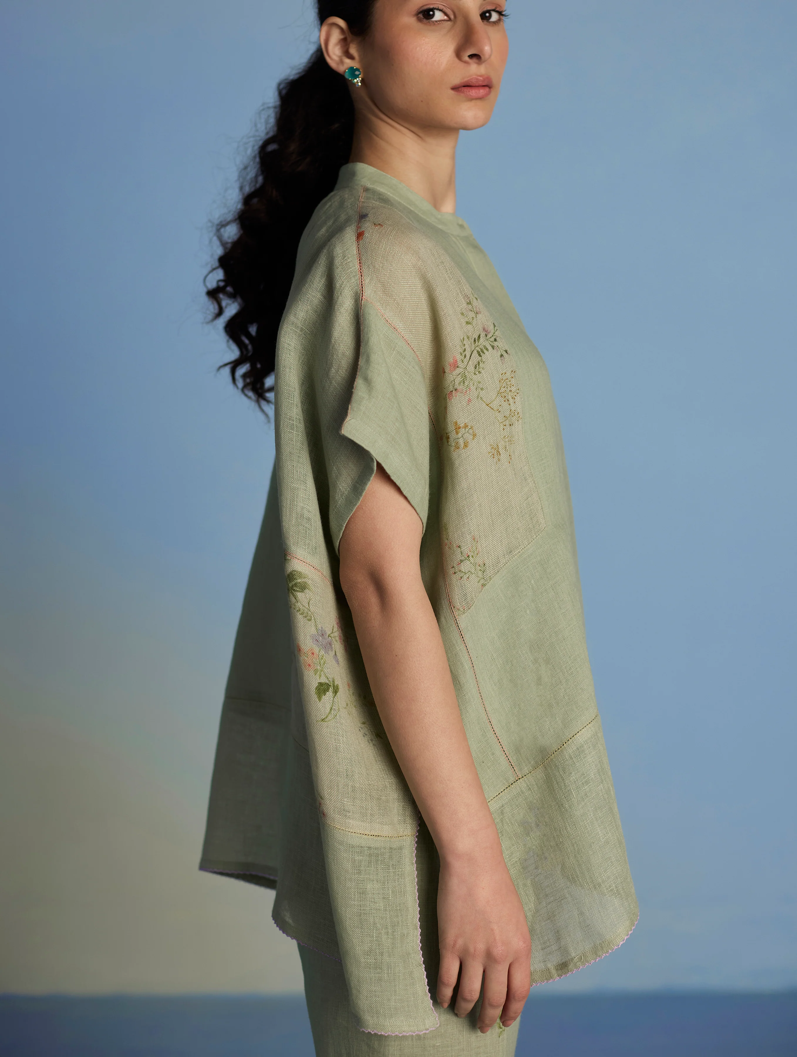 Aboli Patchwork Linen Shirt - Mint - Image 7