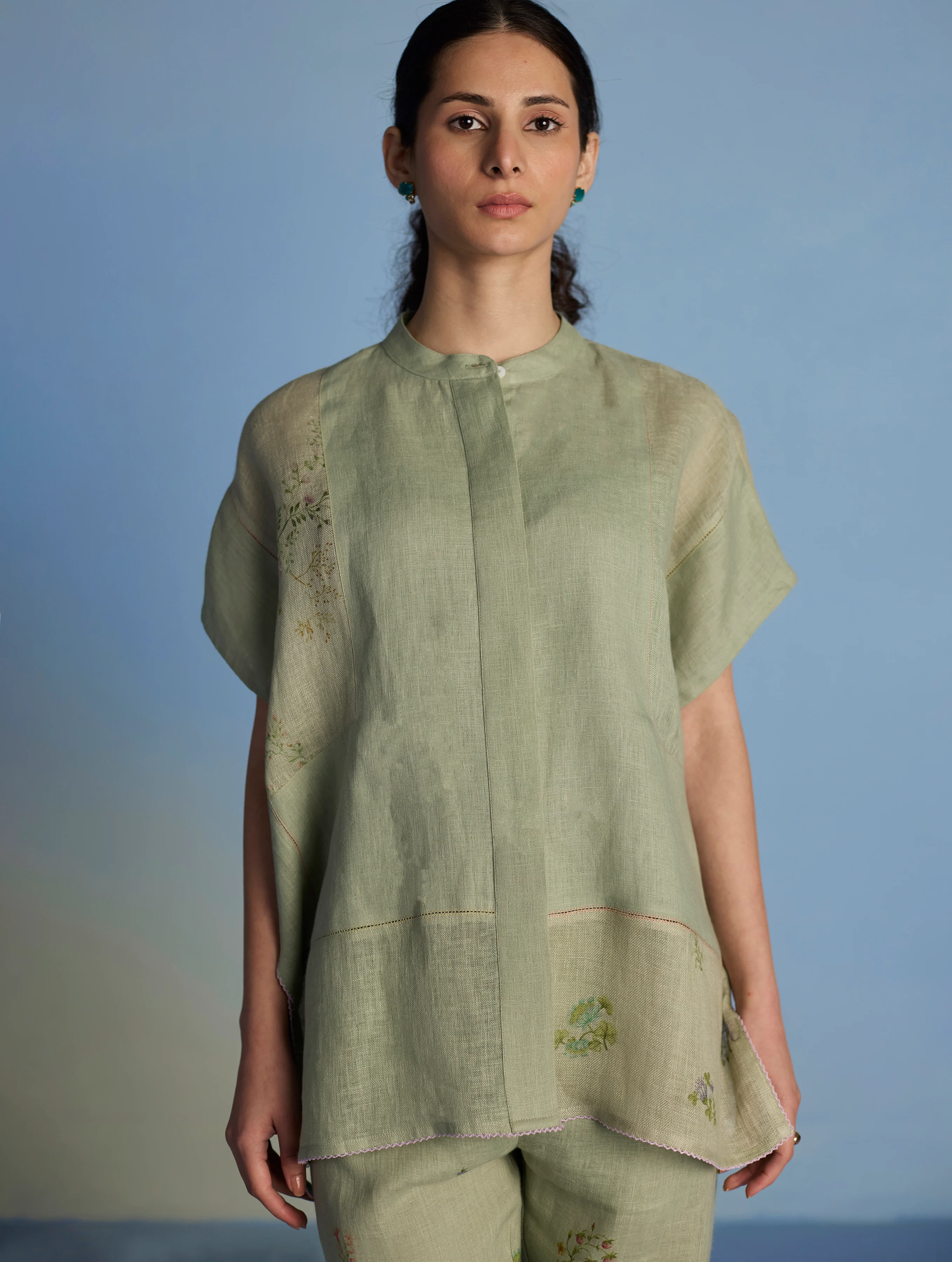 Aboli Patchwork Linen Shirt - Mint - Image 8