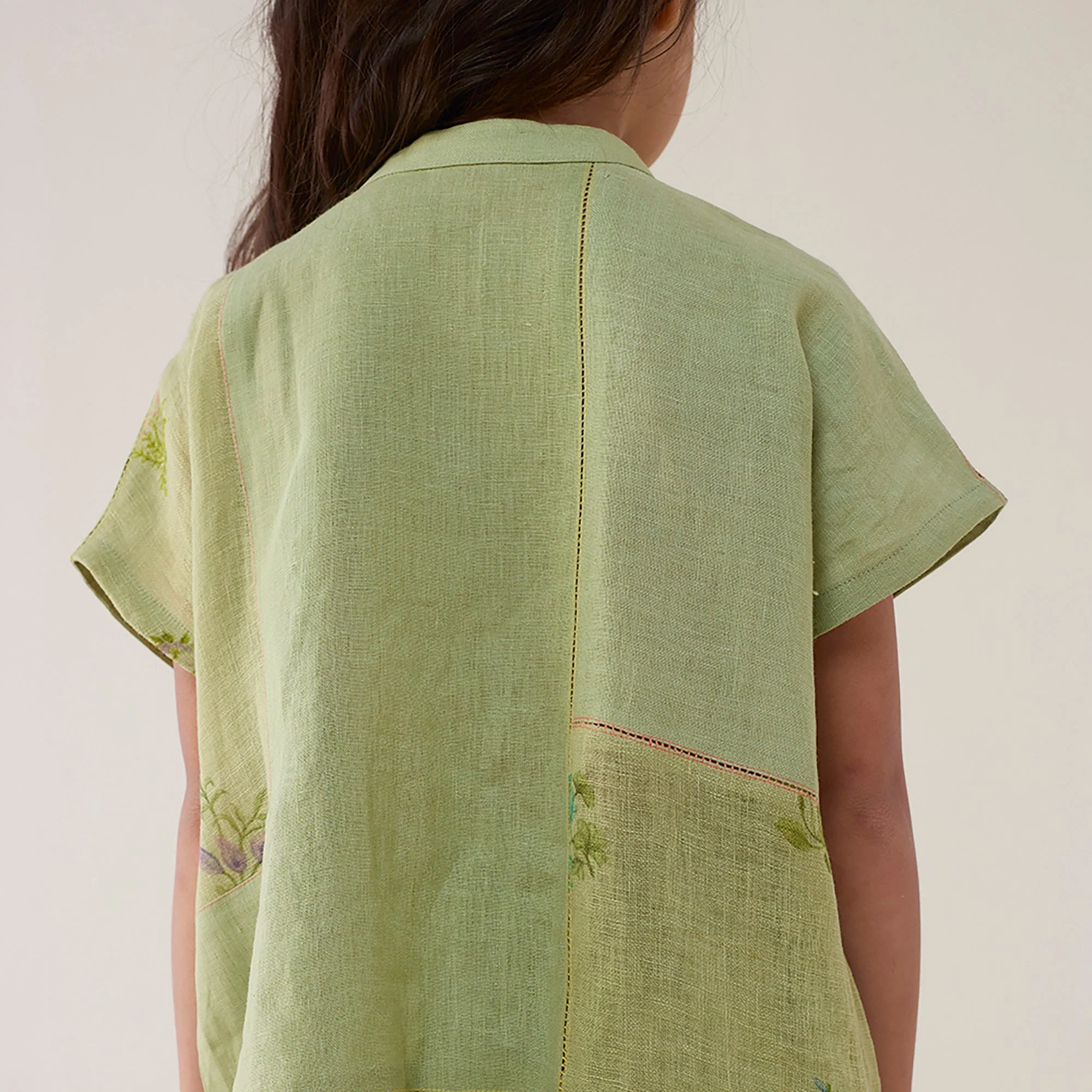 Aboli Patchwork Linen Shirt - Mint - Image 3