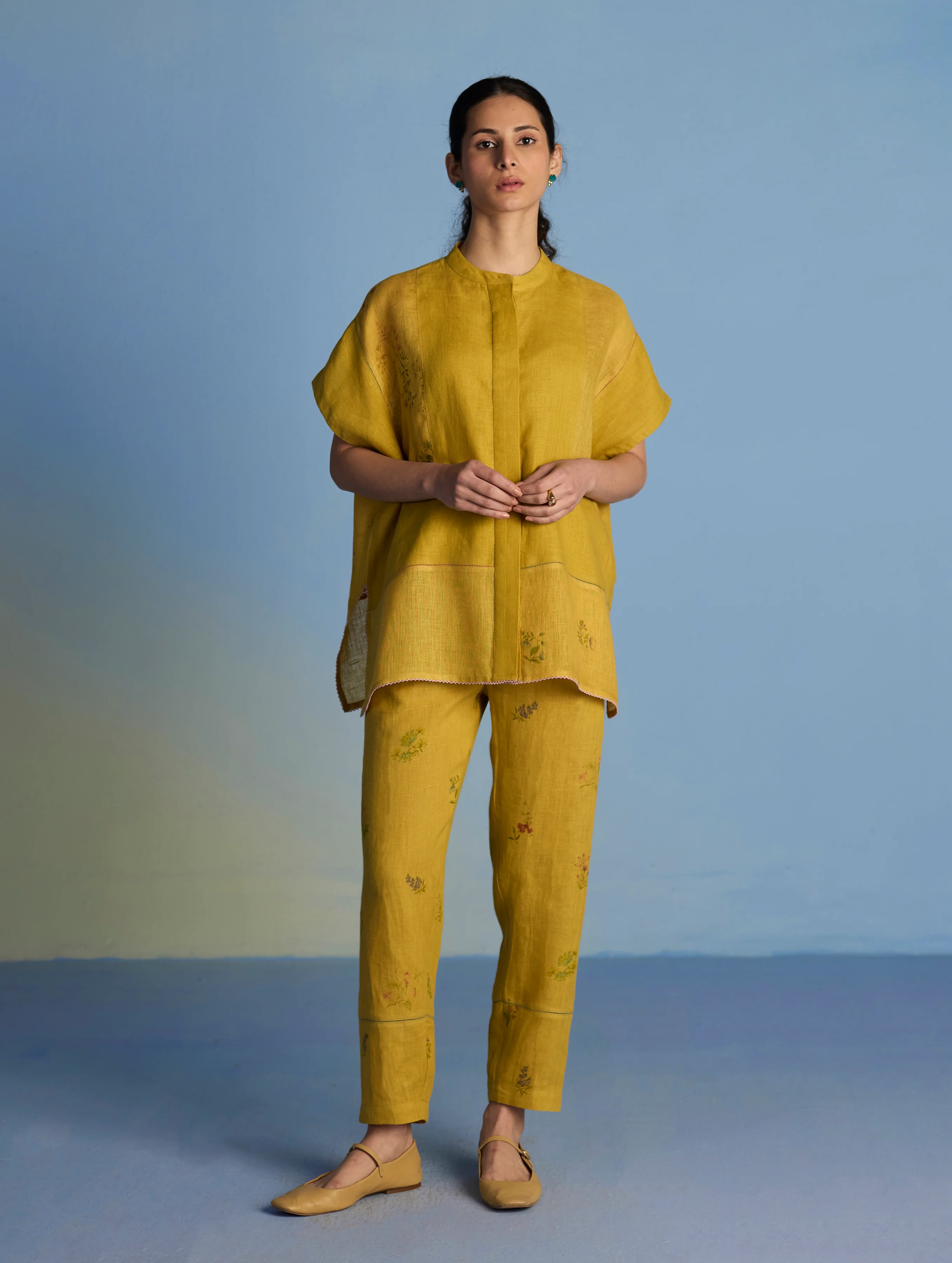 Aboli Patchwork Linen Shirt - Ochre - Image 6