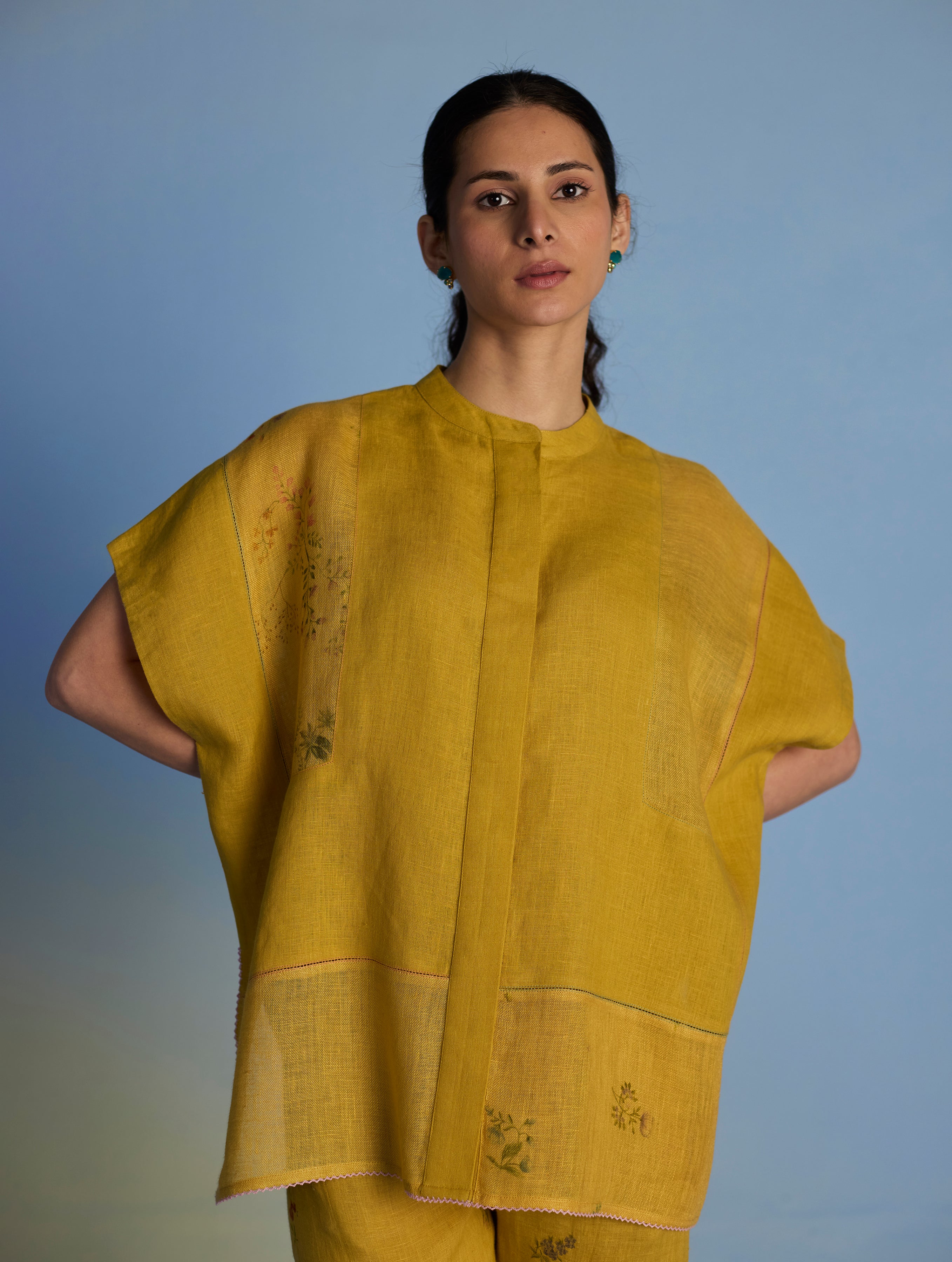 Aboli Patchwork Linen Shirt - Ochre - Image 7