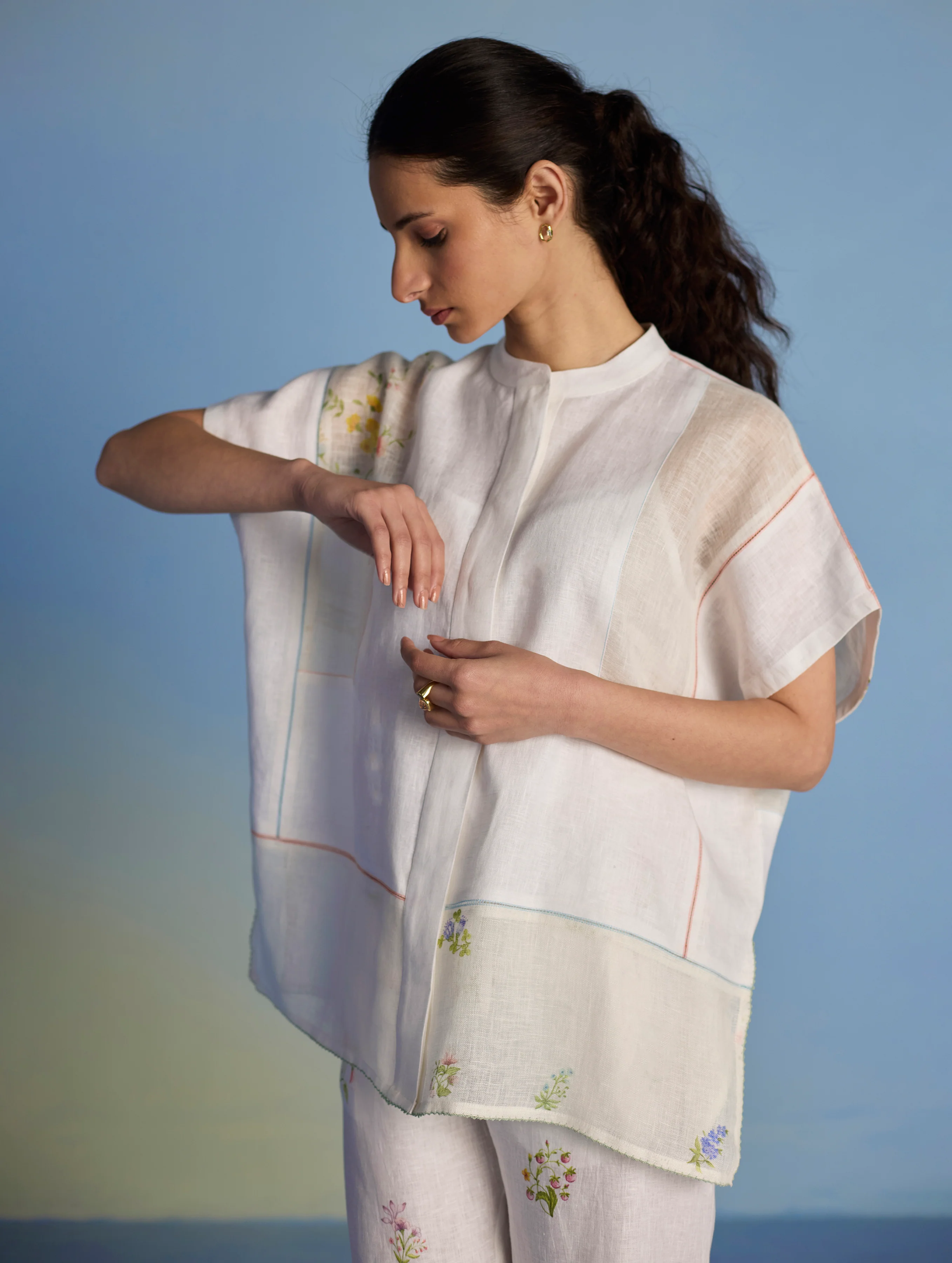 Aboli Patchwork Linen Shirt - White - Image 8
