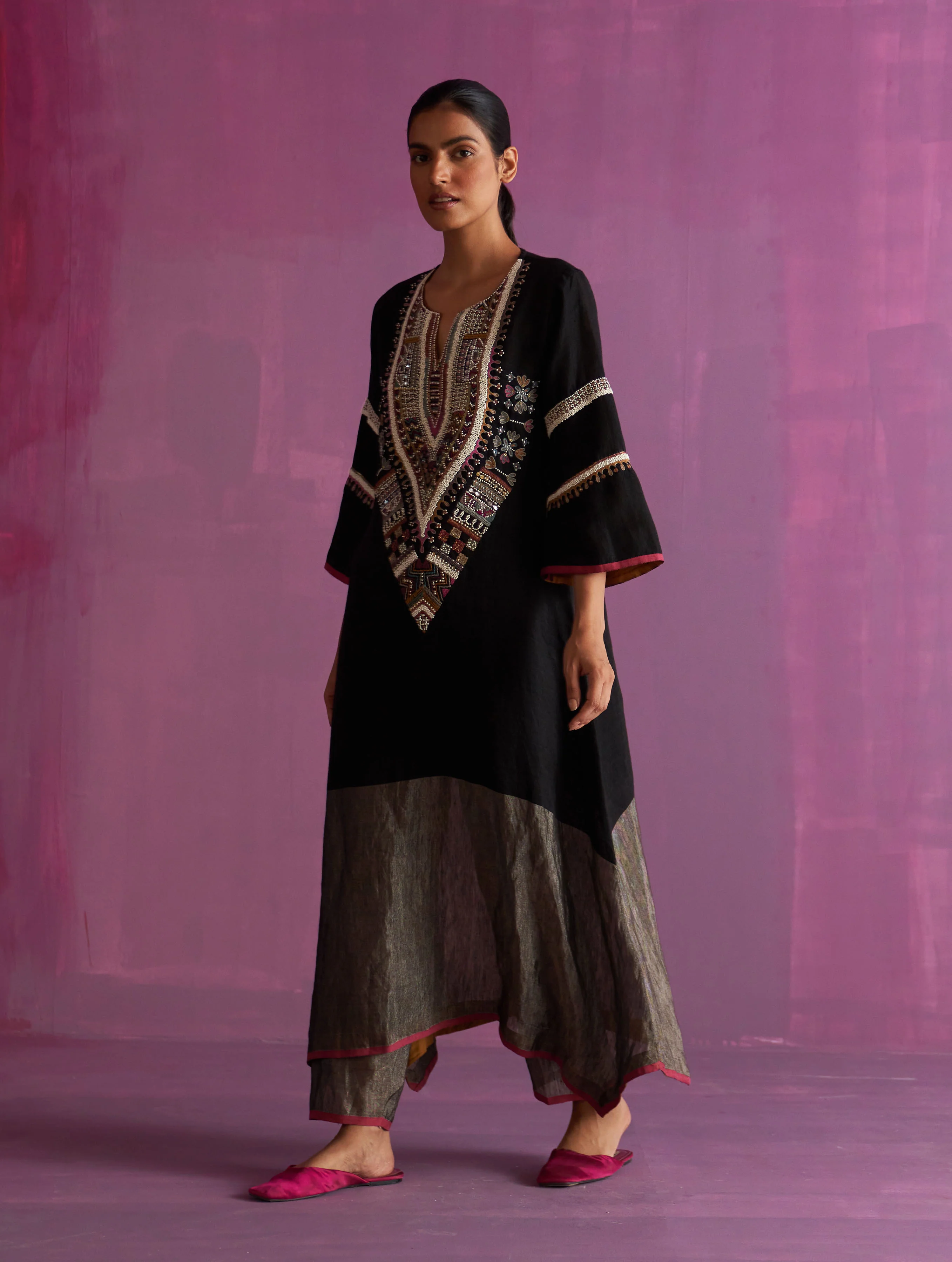 Afra Hand-Embroidered Kurta - Black - Image 8