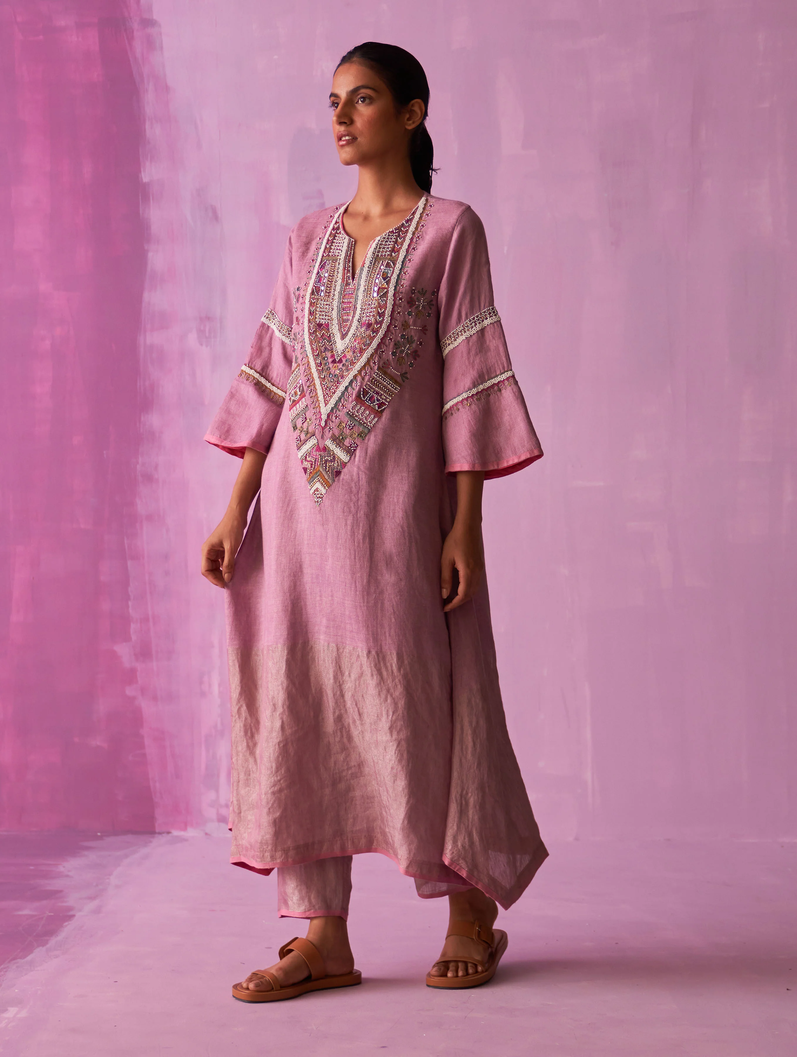 Afra Hand-Embroidered Kurta - Lavender - Image 8