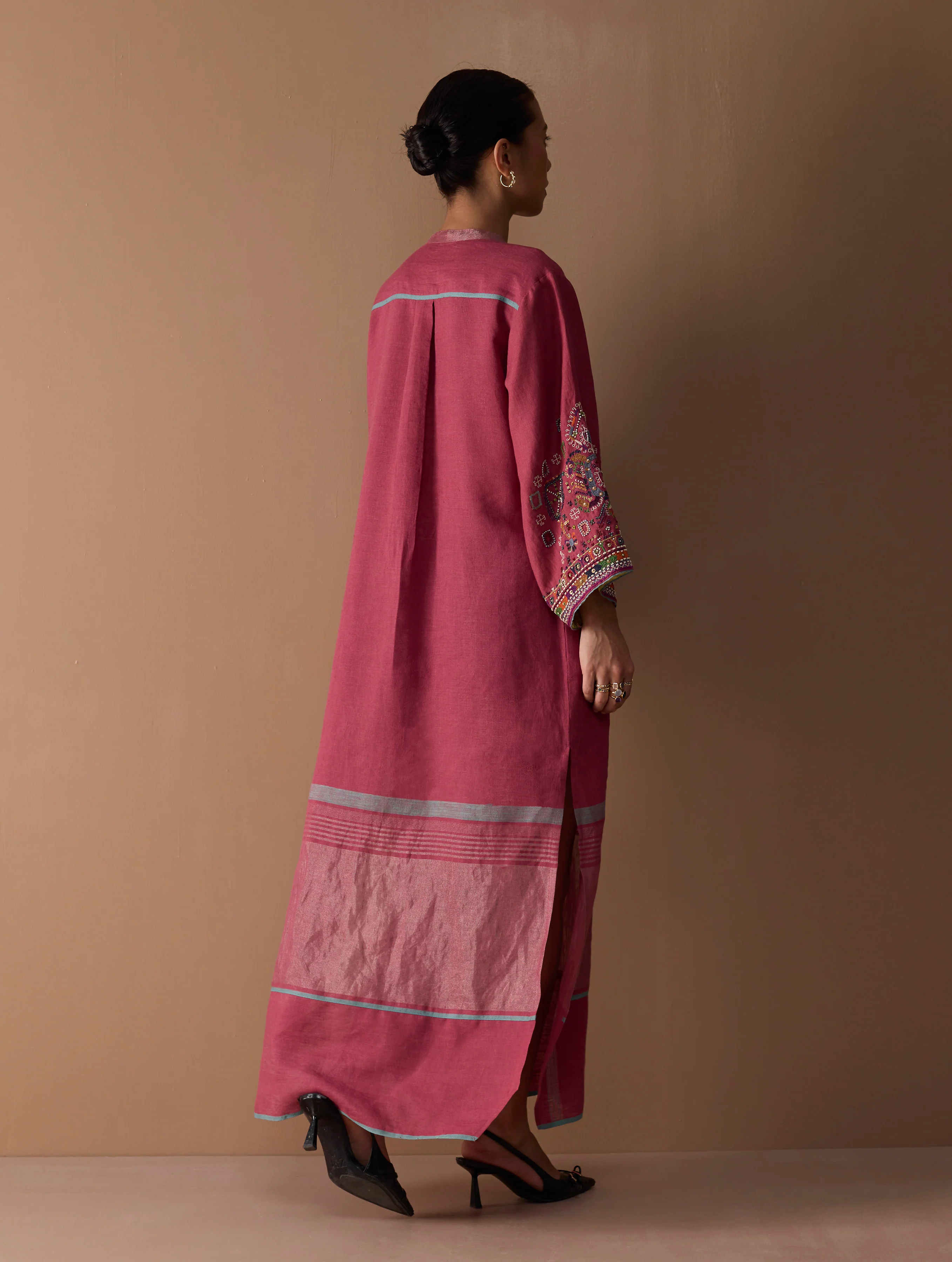Afshan Hand-Embroidered Dress - Metallic Crimson - Image 8