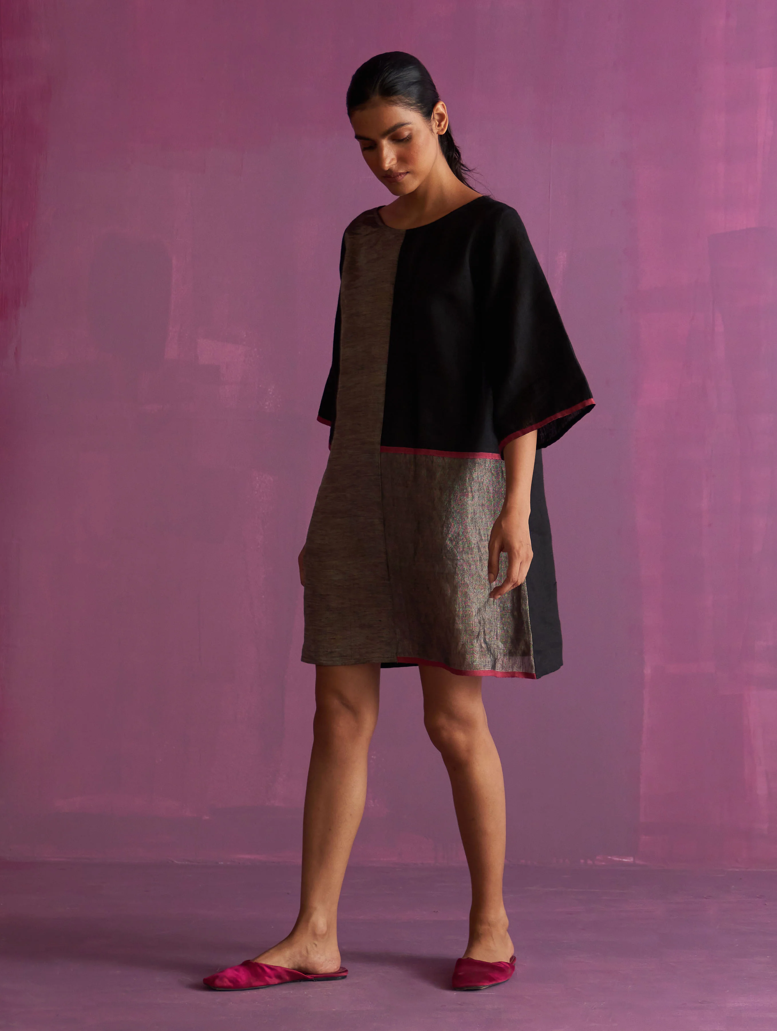Ahana Metallic Linen Dress - Black - Image 2