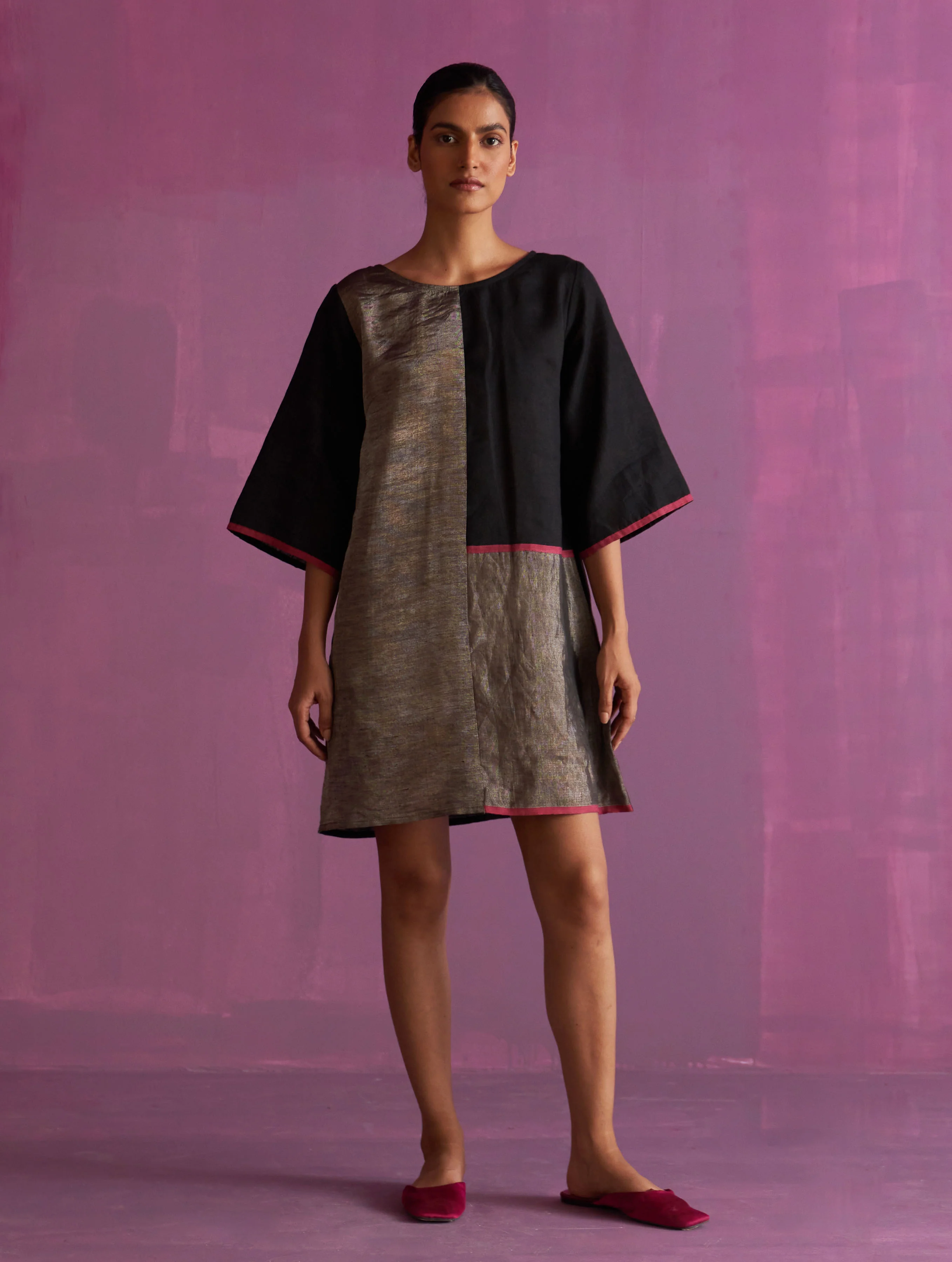 Ahana Metallic Linen Dress - Black - Image 3
