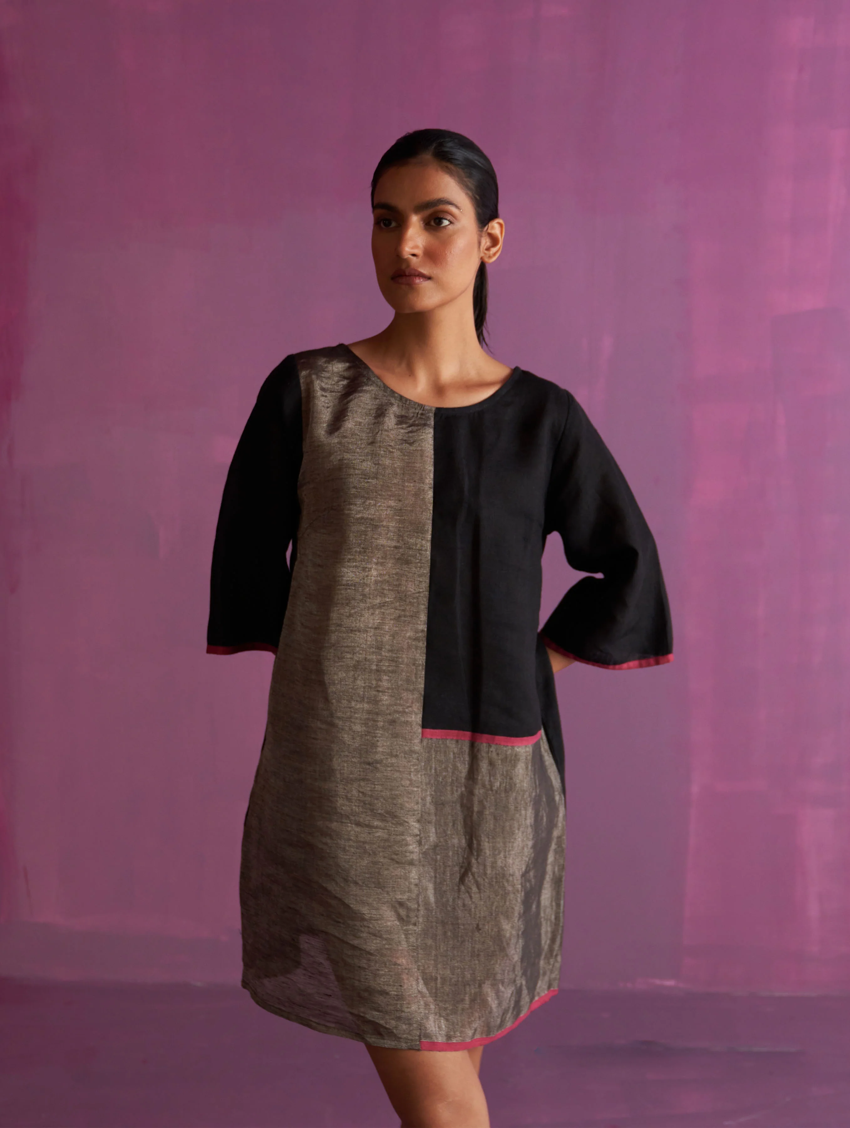 Ahana Metallic Linen Dress - Black - Image 7