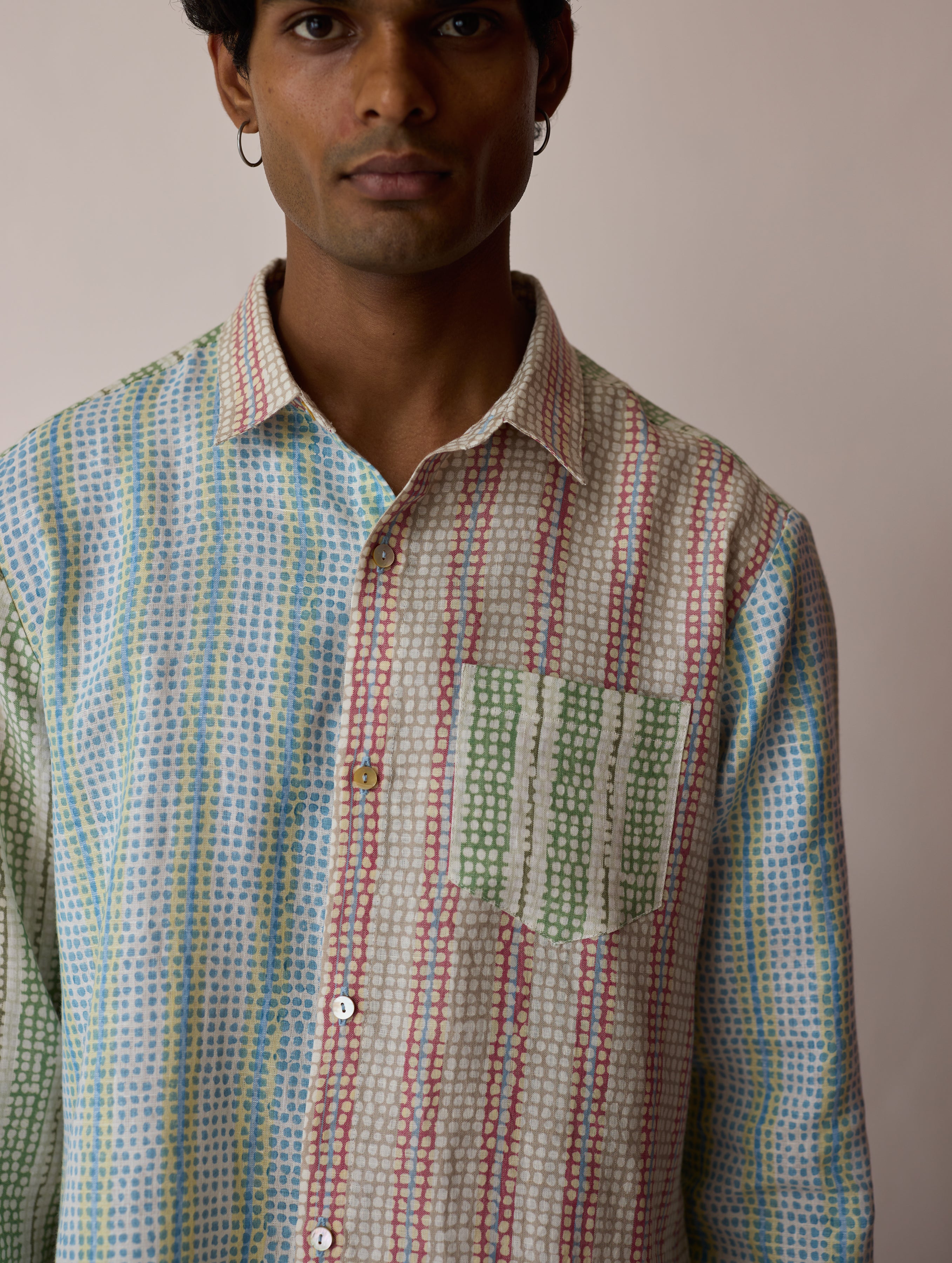 Akana Block-Printed Patchwork Linen Shirt