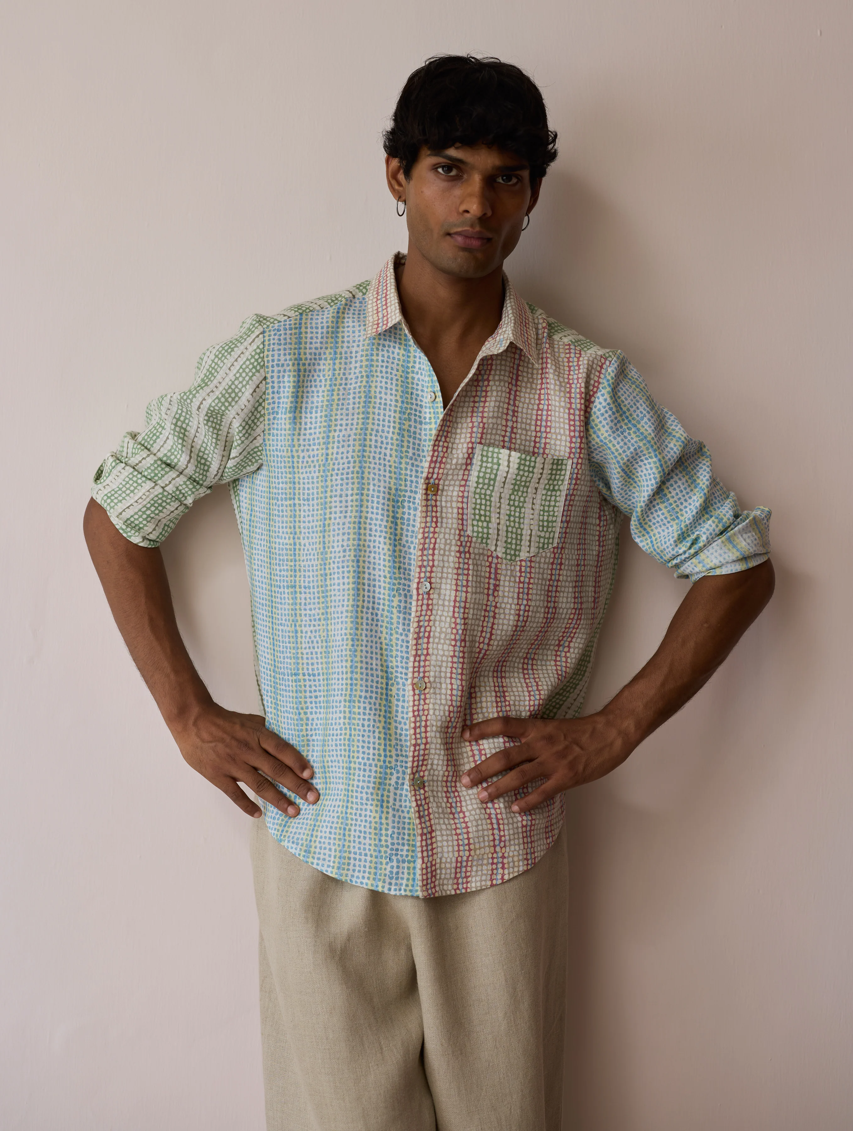 Akana Block-Printed Patchwork Linen Shirt - Image 2