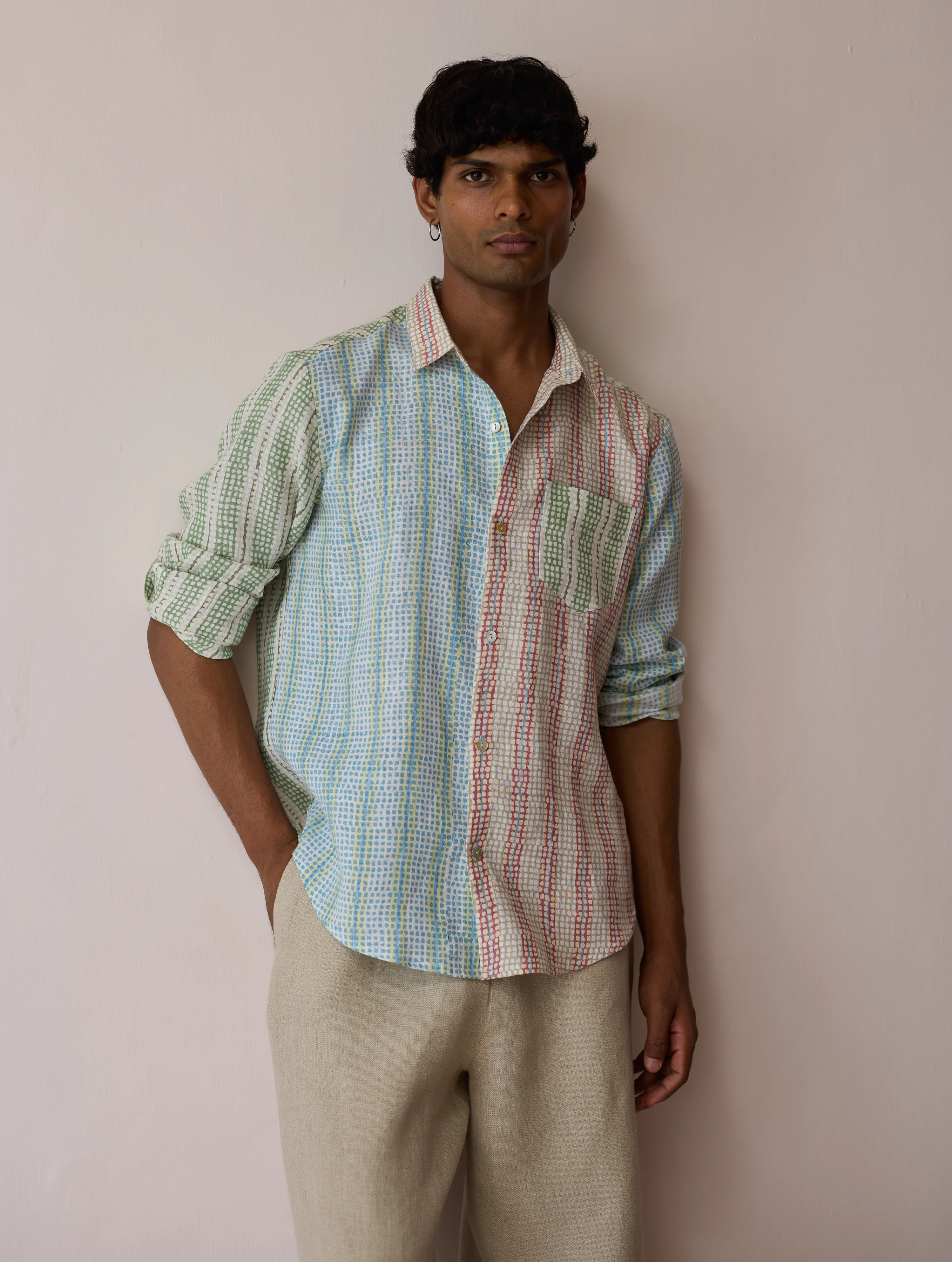Akana Block-Printed Patchwork Linen Shirt - Image 3