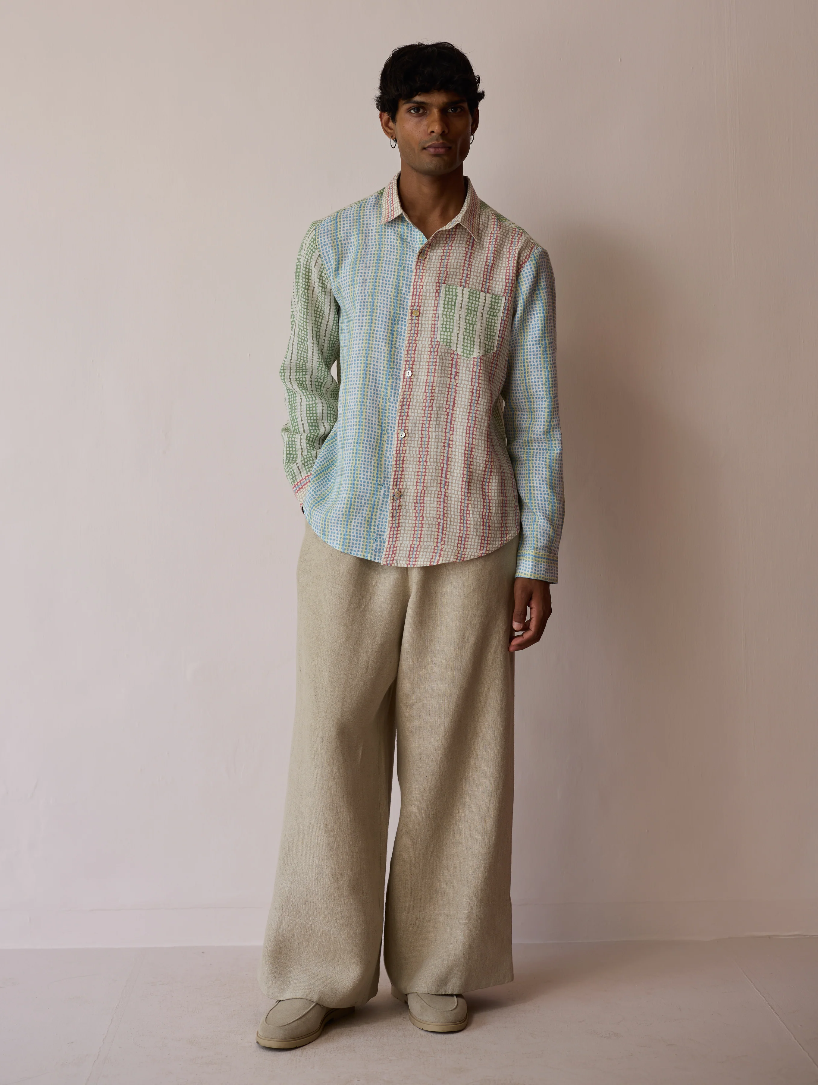 Akana Block-Printed Patchwork Linen Shirt - Image 4