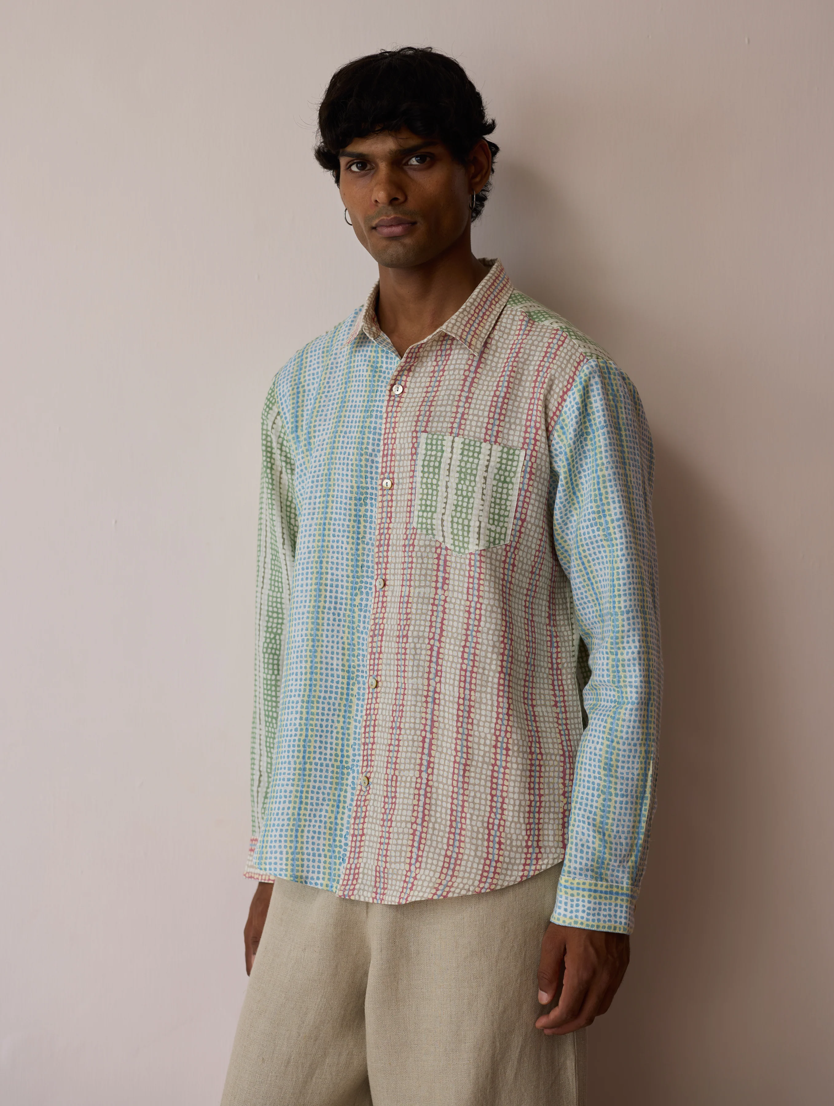 Akana Block-Printed Patchwork Linen Shirt - Image 5