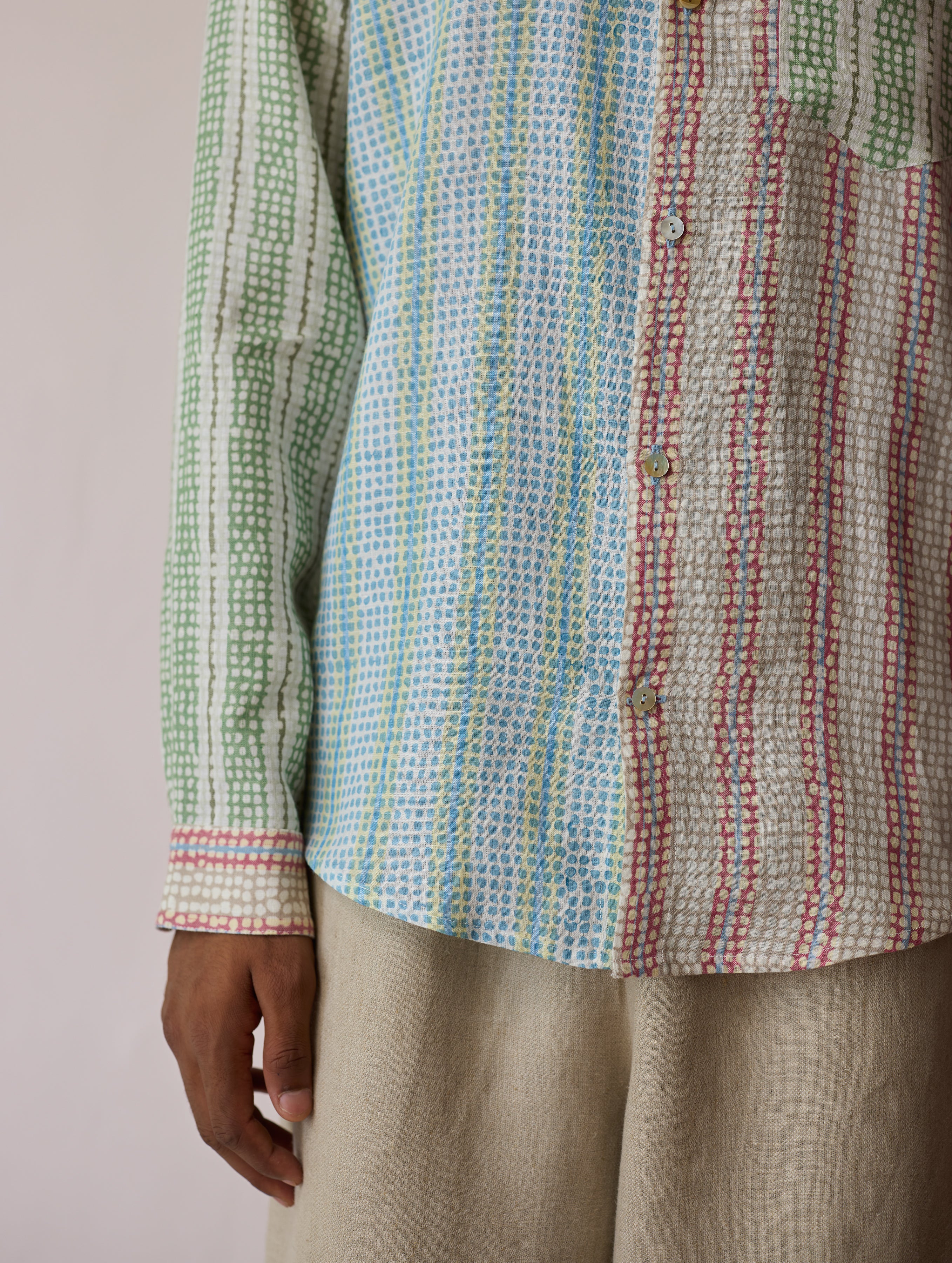 Akana Block-Printed Patchwork Linen Shirt - Image 7