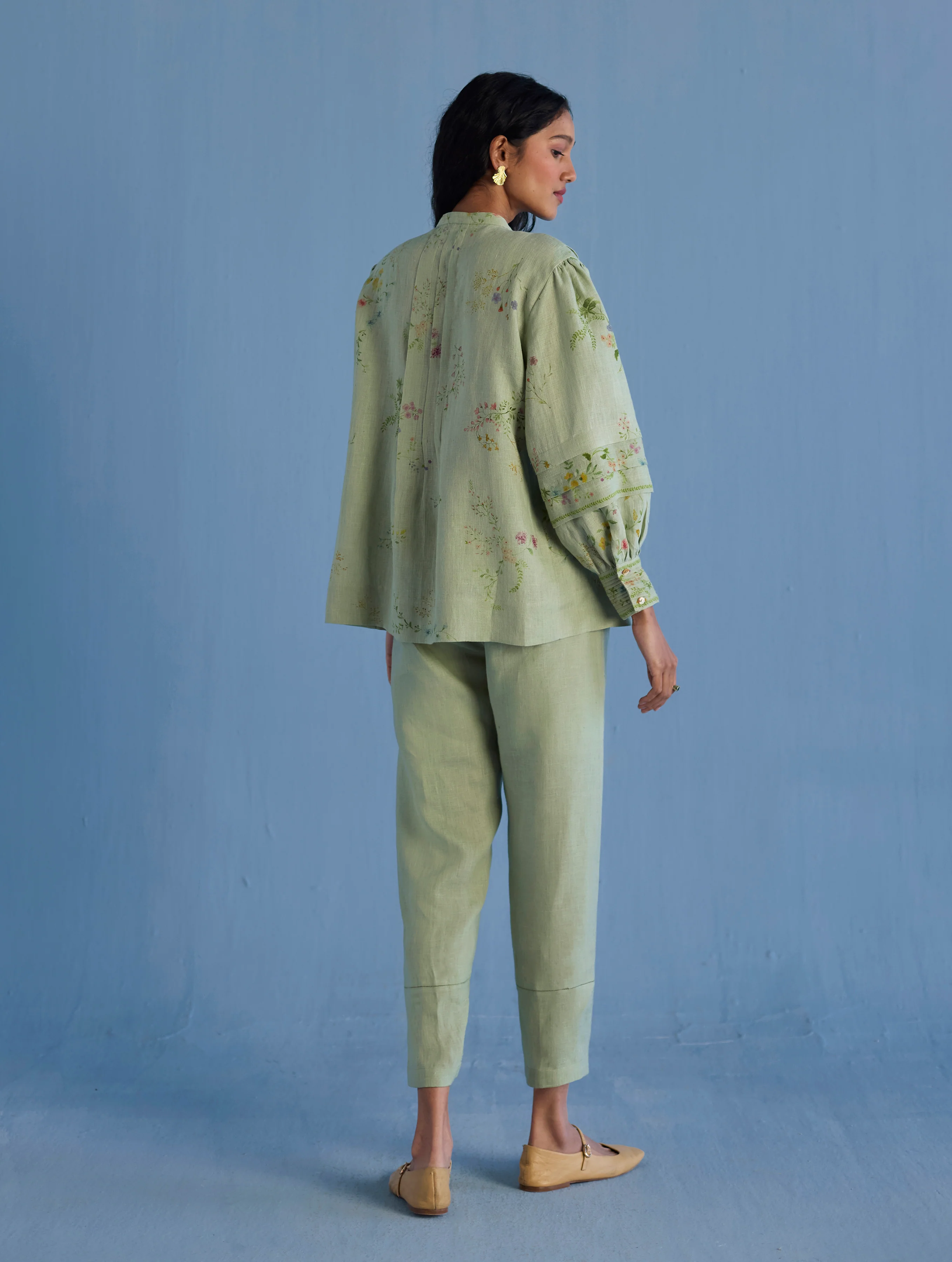 Akavi Pleated Floral Linen Co-ord Set - Mint - Image 5