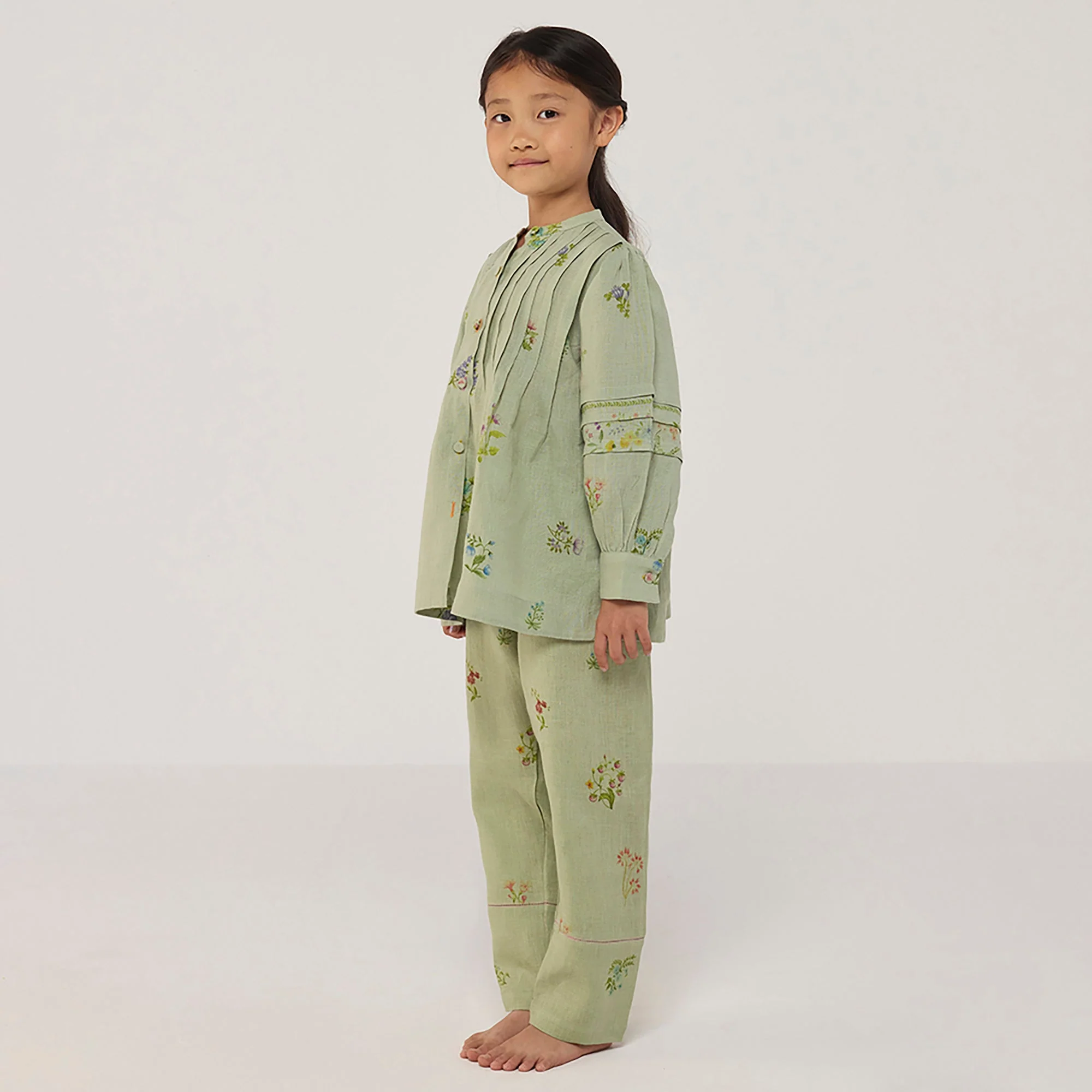 Akavi Pleated Floral Linen Co-ord Set - Mint - Image 2