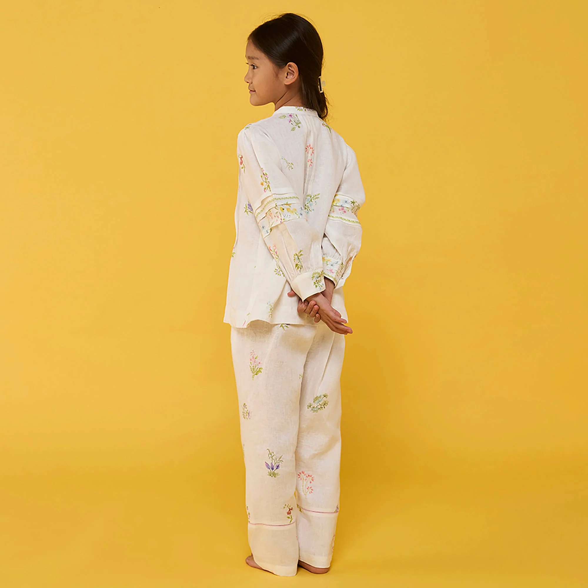 Akavi Pleated Floral Linen Shirt - White - Image 5