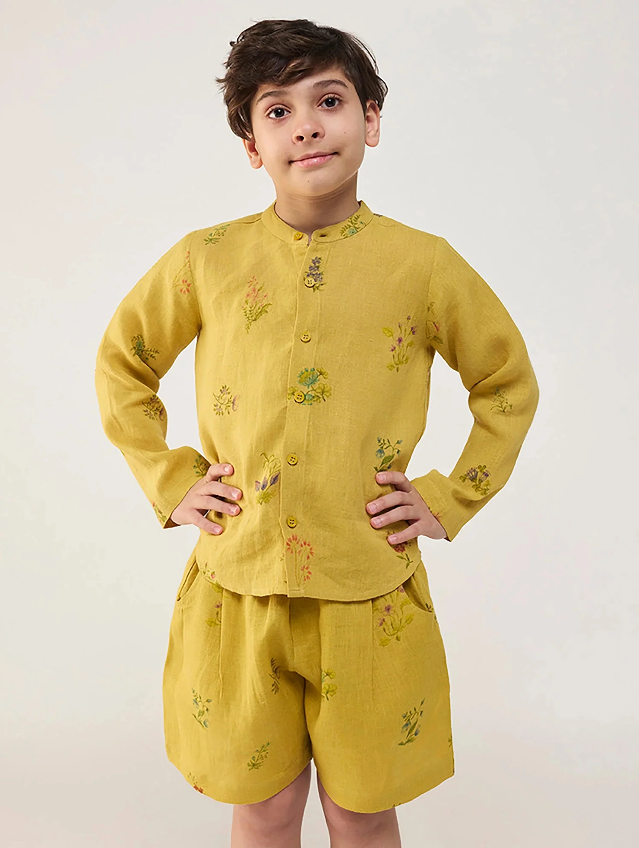Akio Floral Linen Shirt - Ochre