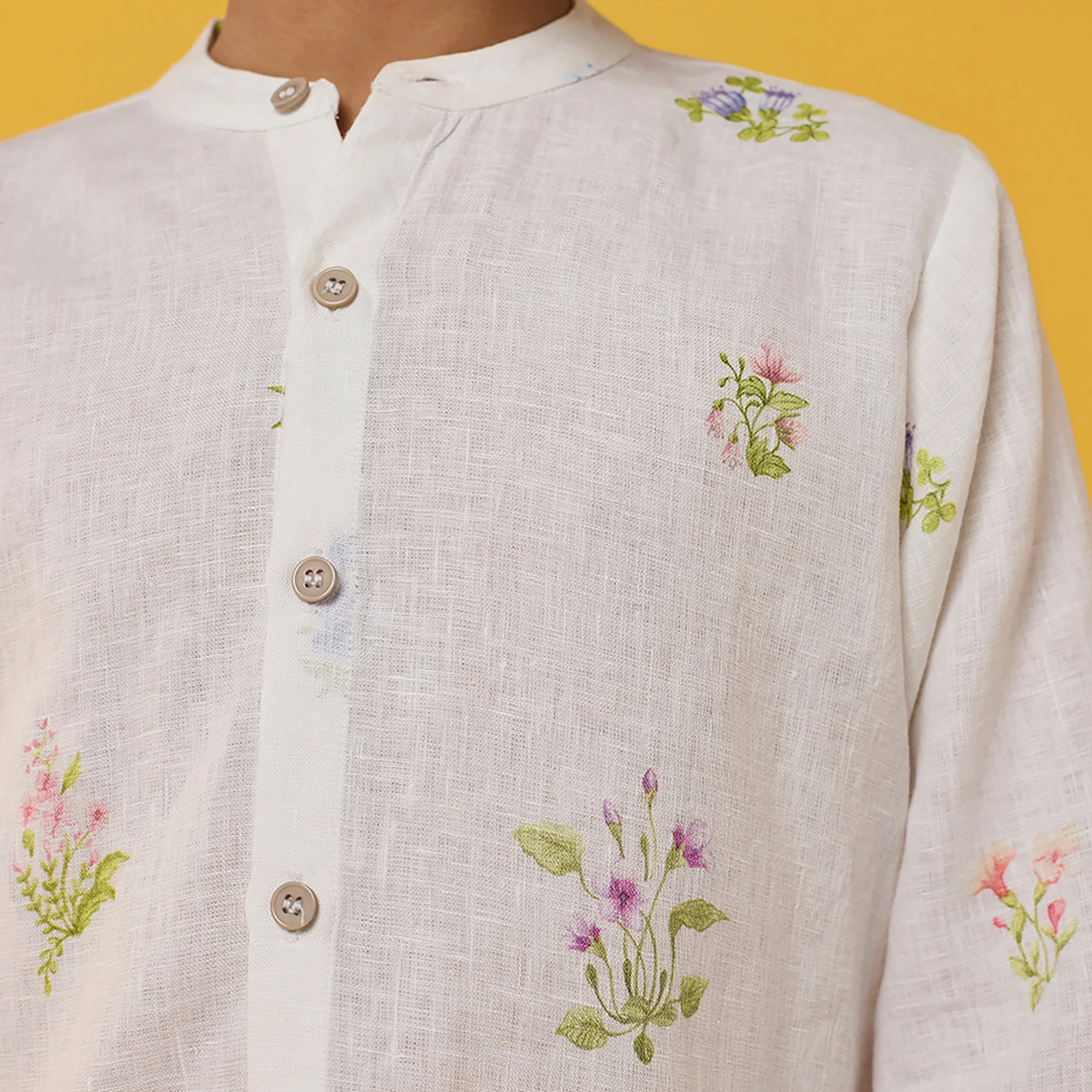 Akio Floral Linen Shirt - White - Image 5