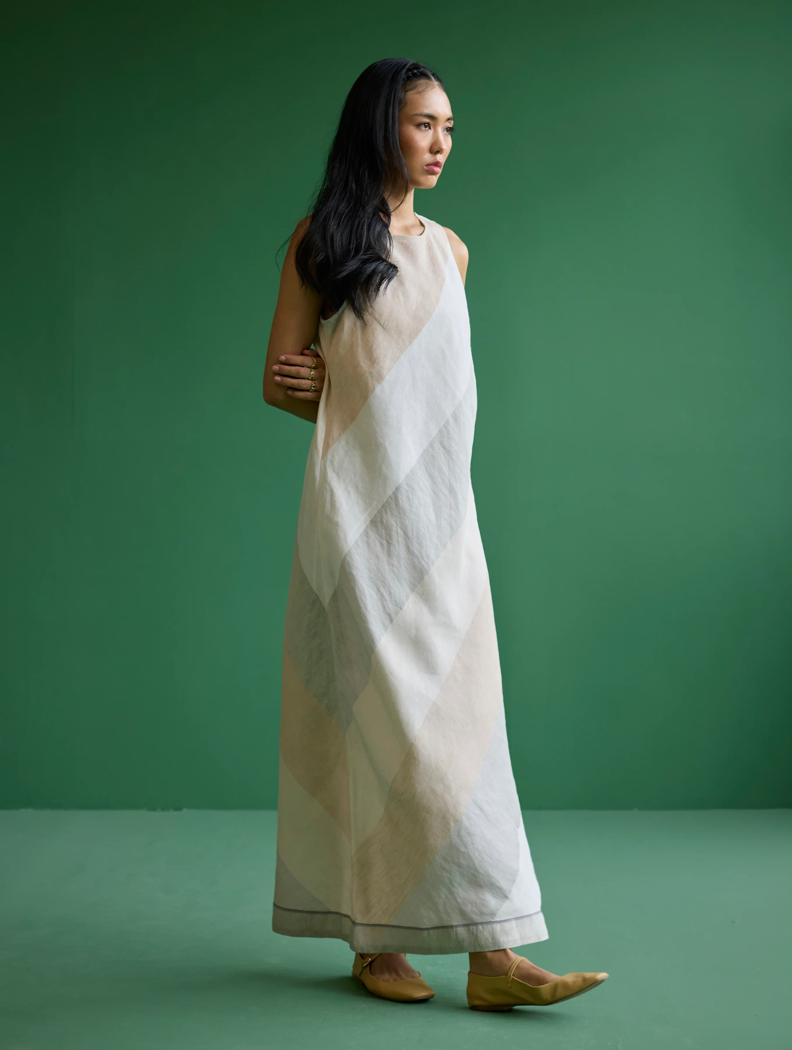 Akito Bias Linen Stripe Dress - Ivory