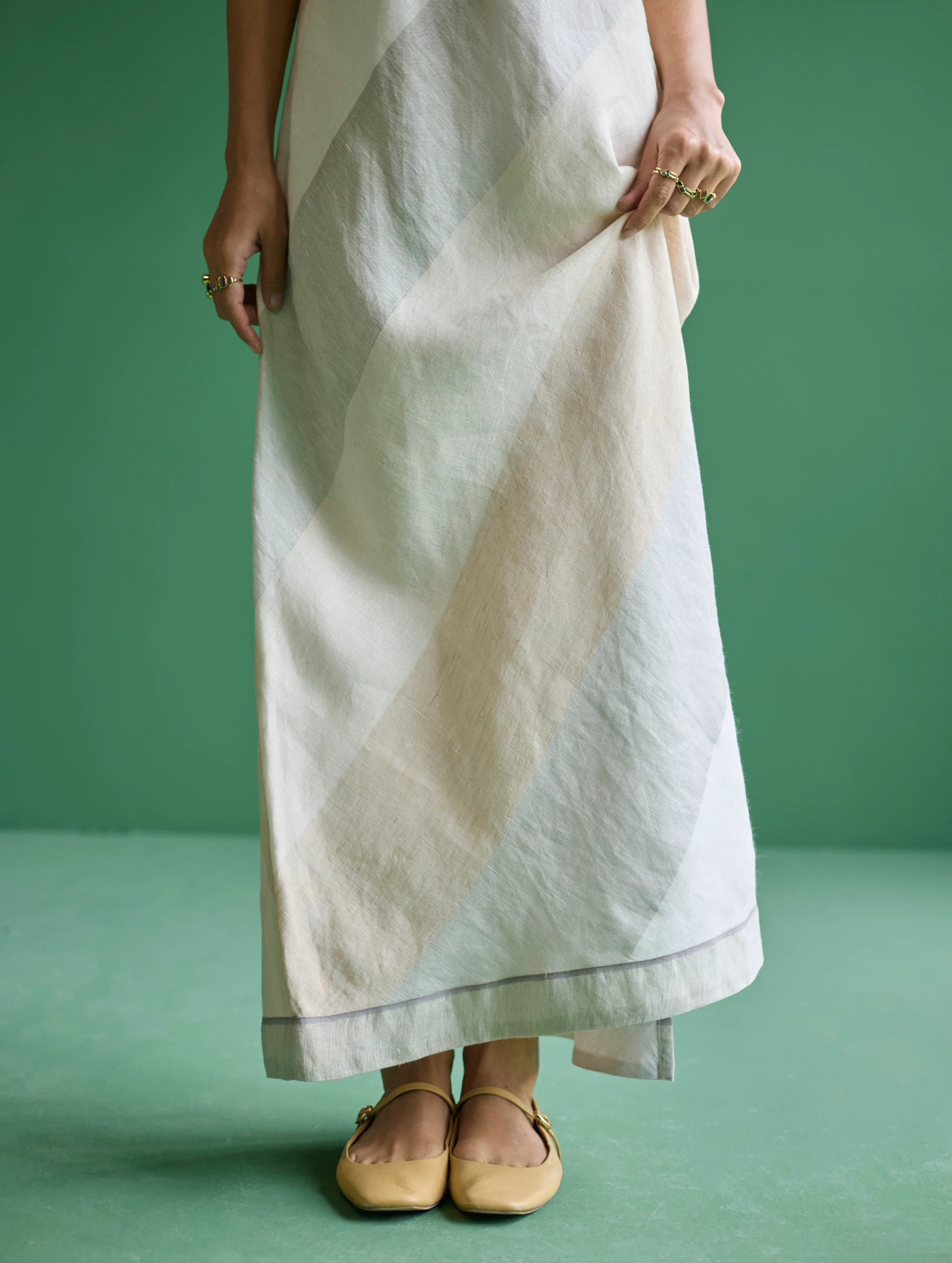 Akito Bias Linen Stripe Dress - Ivory - Image 2