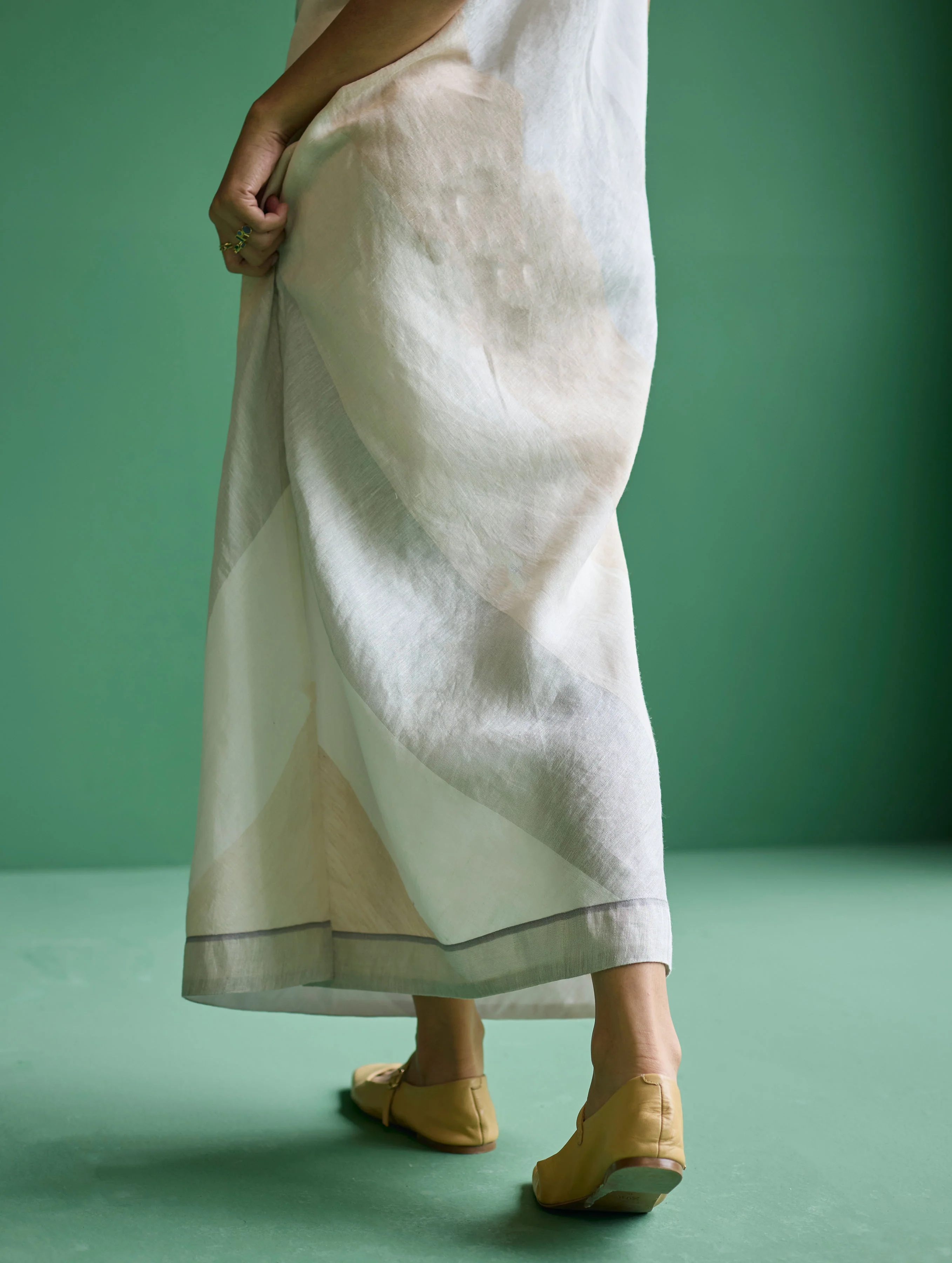 Akito Bias Linen Stripe Dress - Ivory - Image 7
