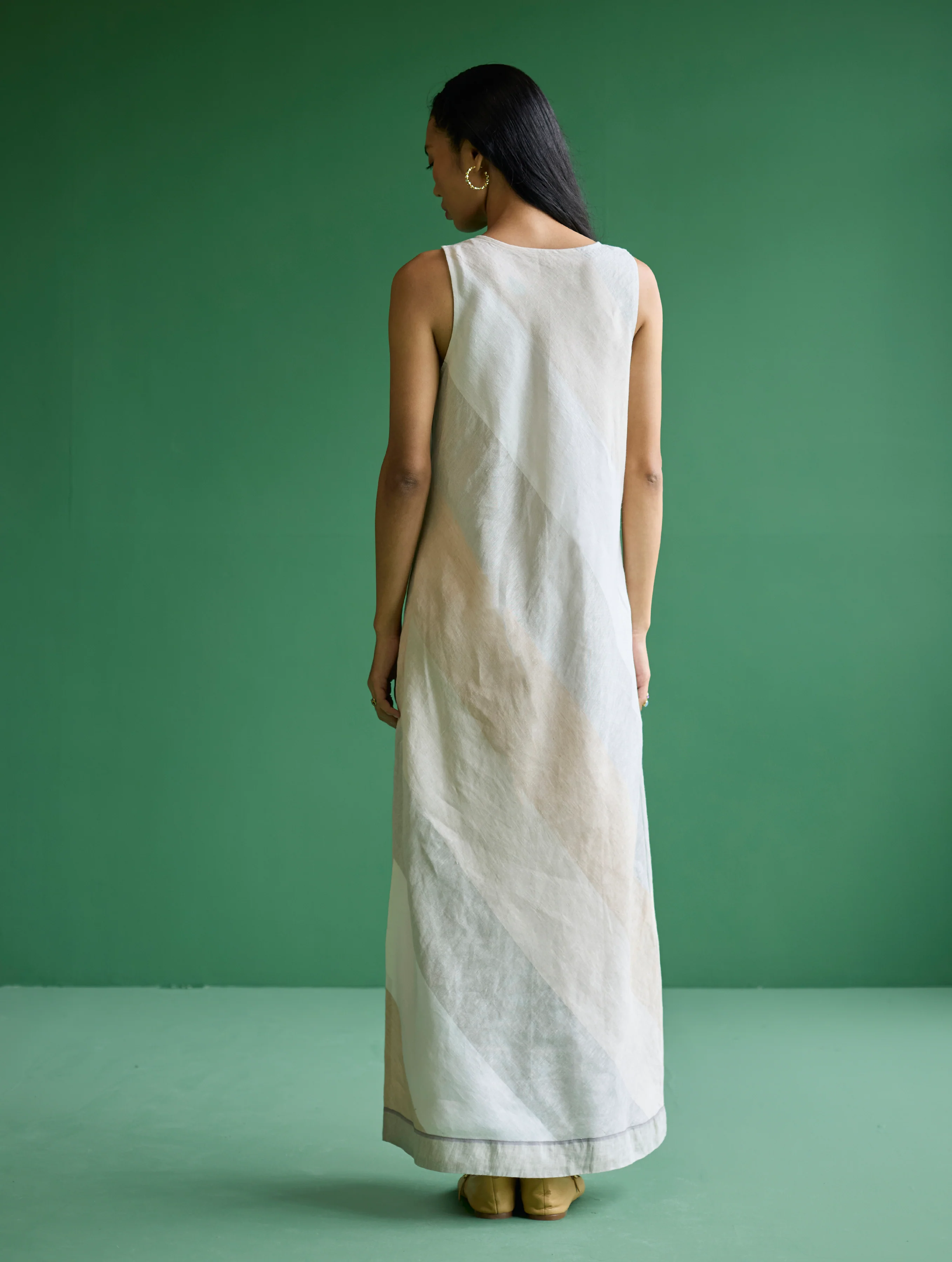 Akito Bias Linen Stripe Dress - Ivory - Image 9