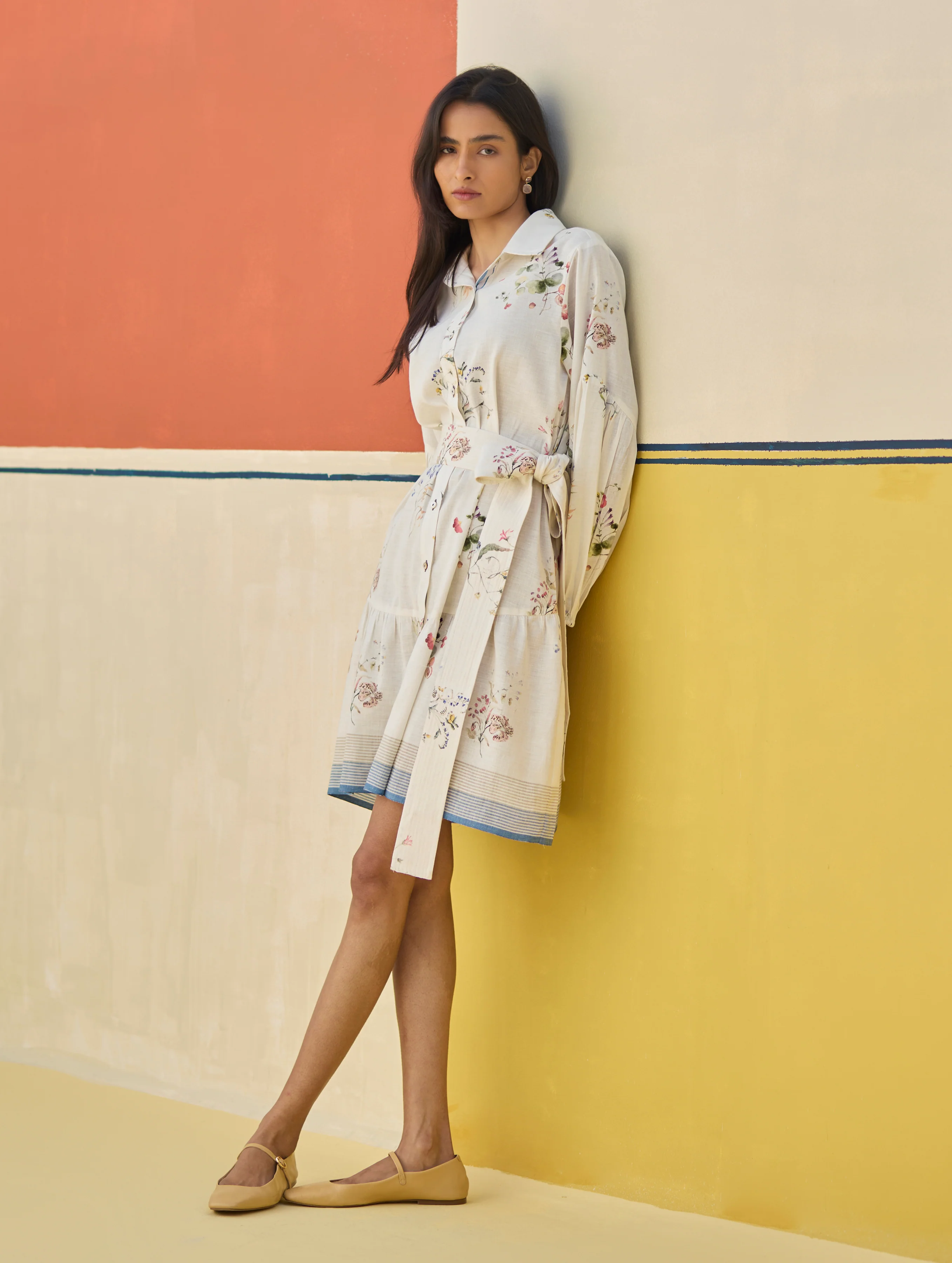 Alara Floral Shirt Dress - Ivory - Image 7