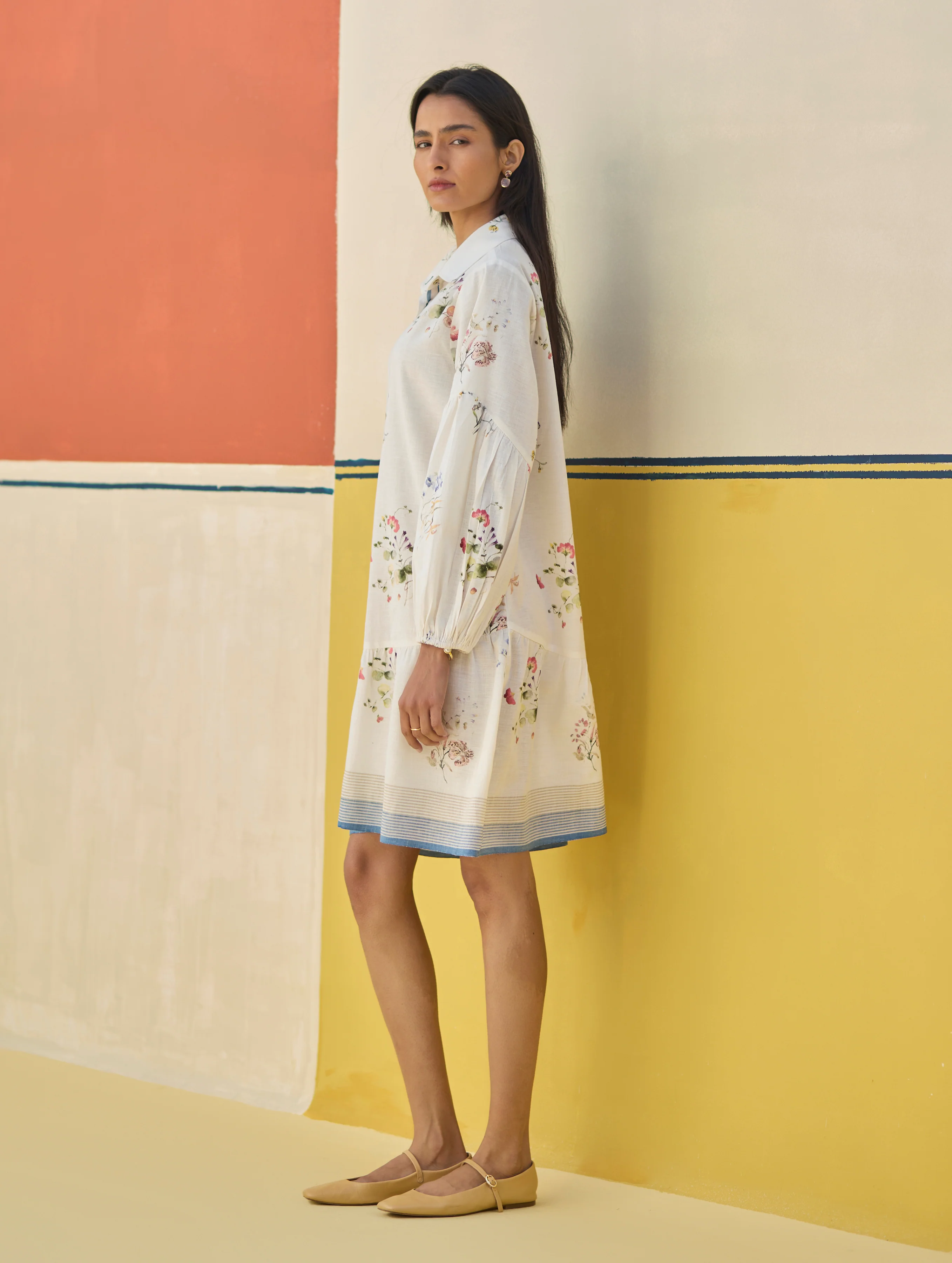 Alara Floral Shirt Dress - Ivory - Image 8