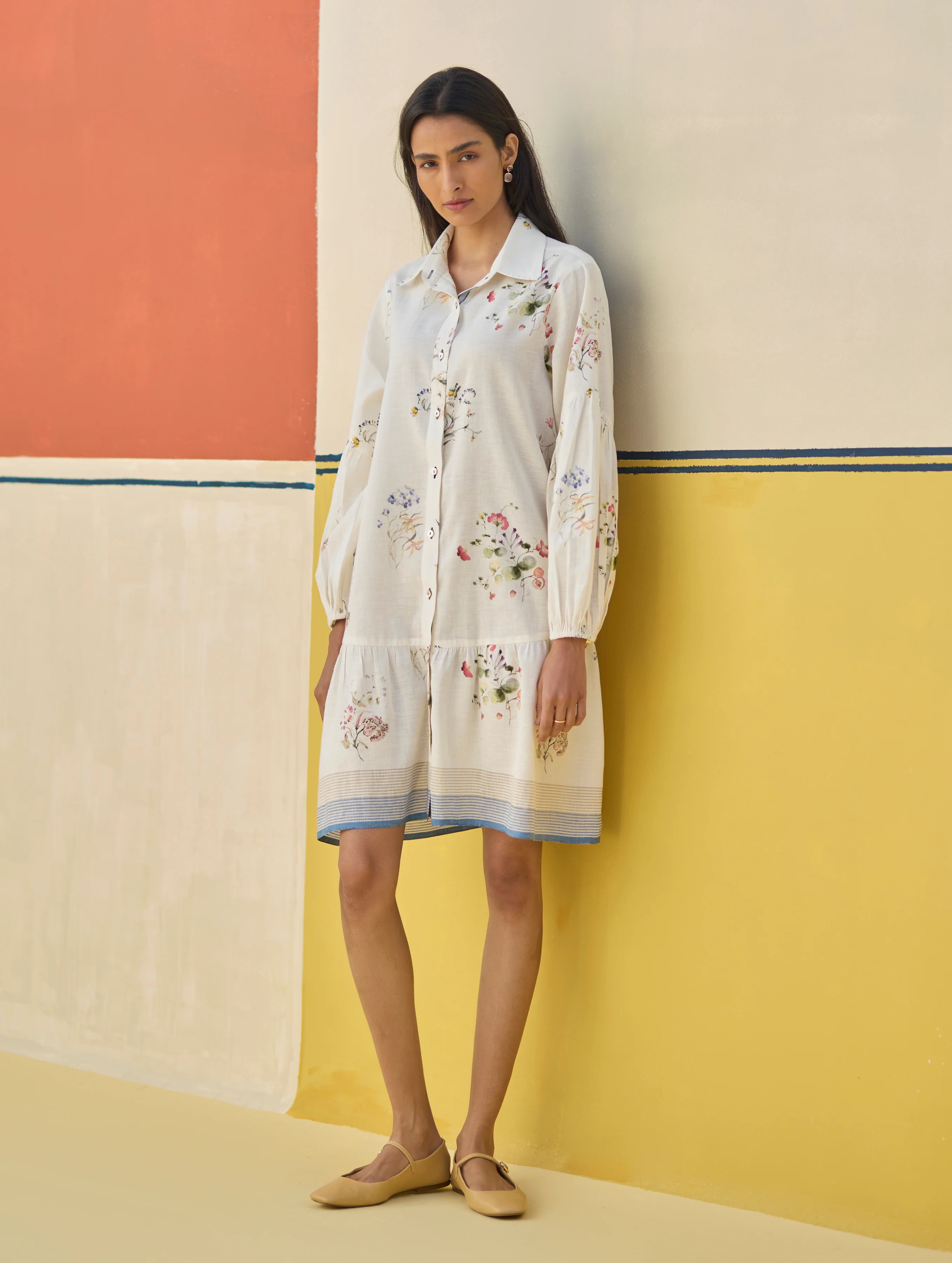 Alara Floral Shirt Dress - Ivory - Image 9