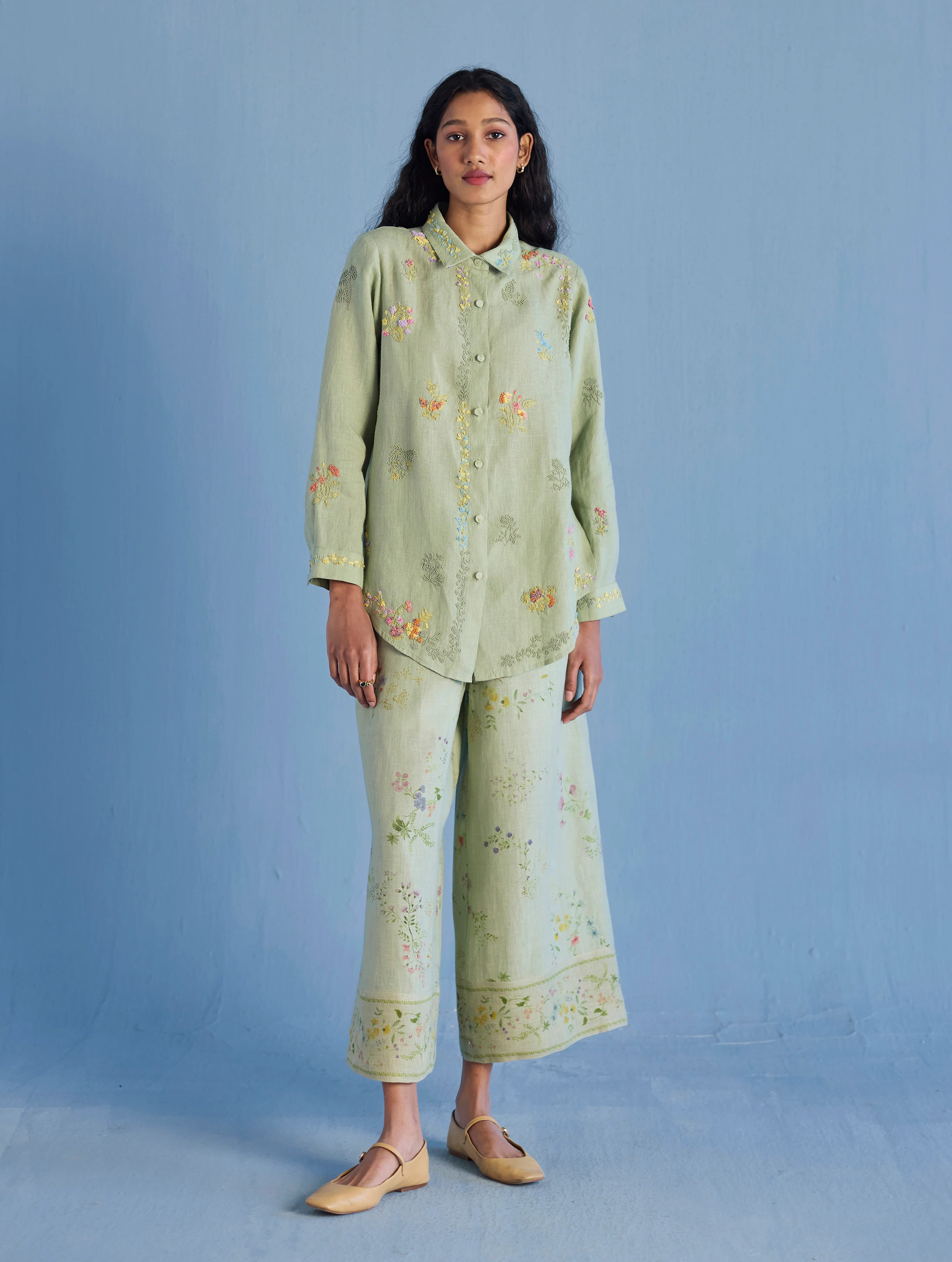 Alila Hand-Embroidered Co-ord Set - Mint