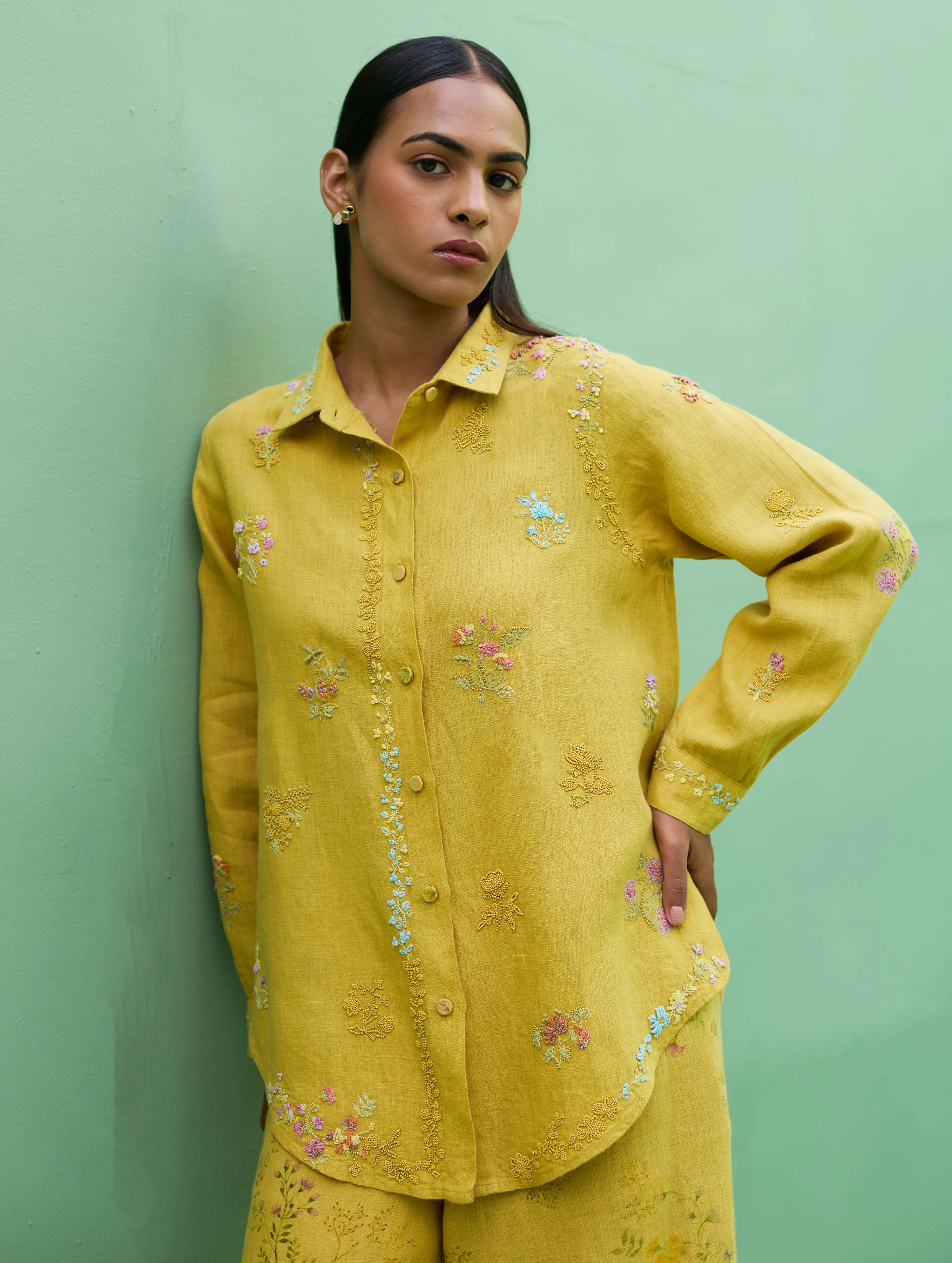 Alila Hand-Embroidered Co-ord Set - Ochre - Image 6
