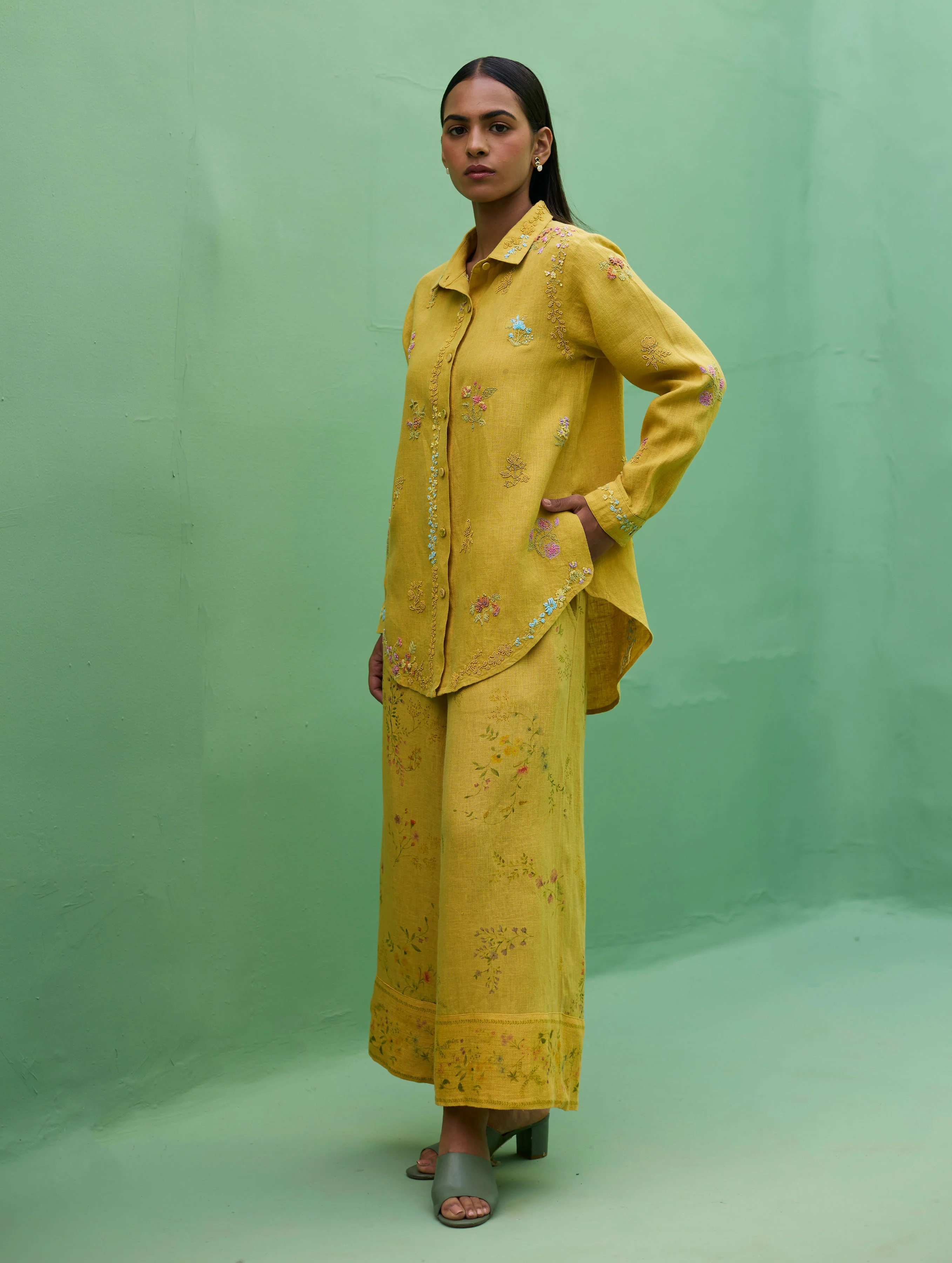 Alila Hand-Embroidered Co-ord Set - Ochre - Image 3