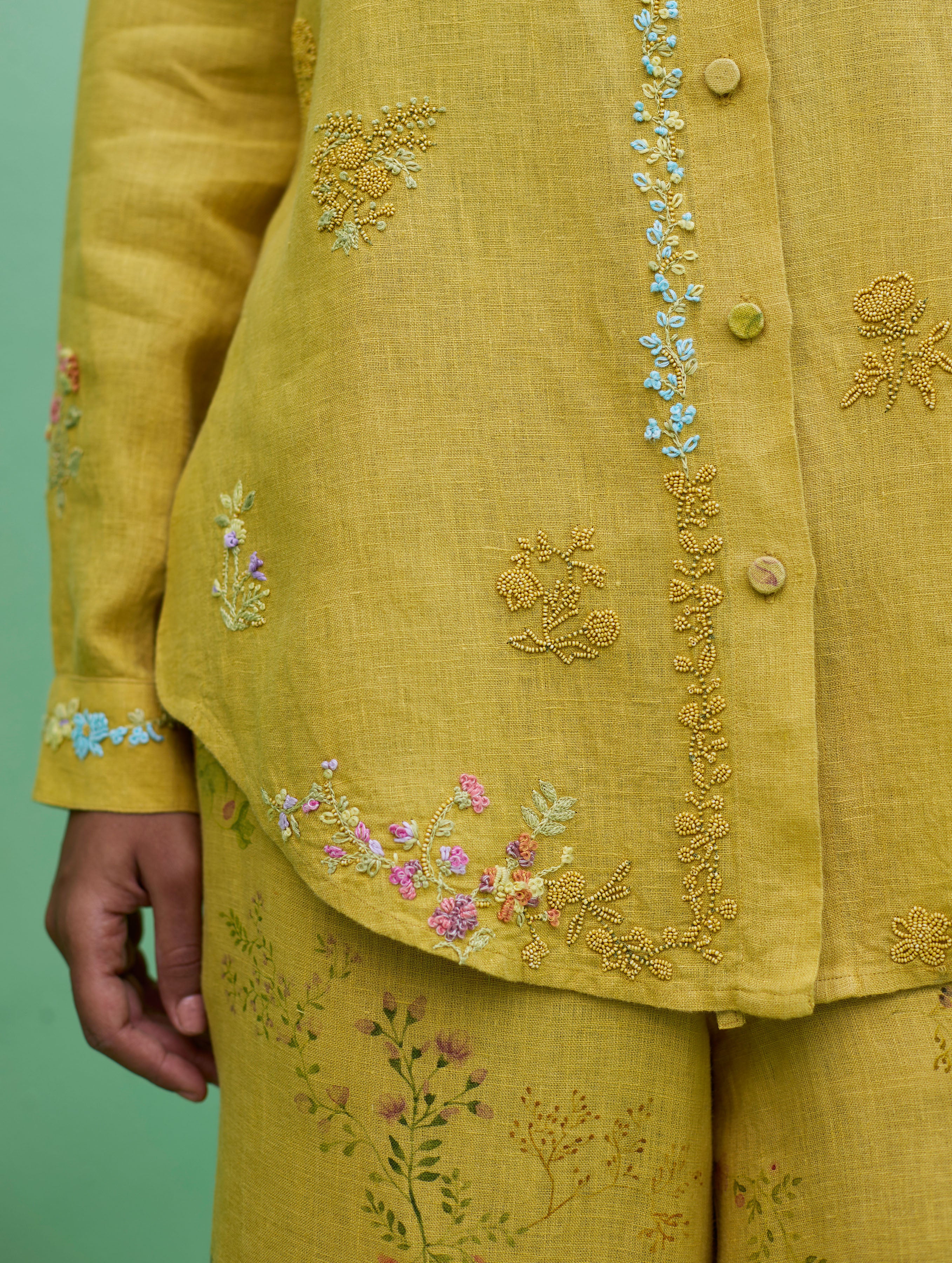 Alila Hand-Embroidered Linen Shirt -  Ochre - Image 12