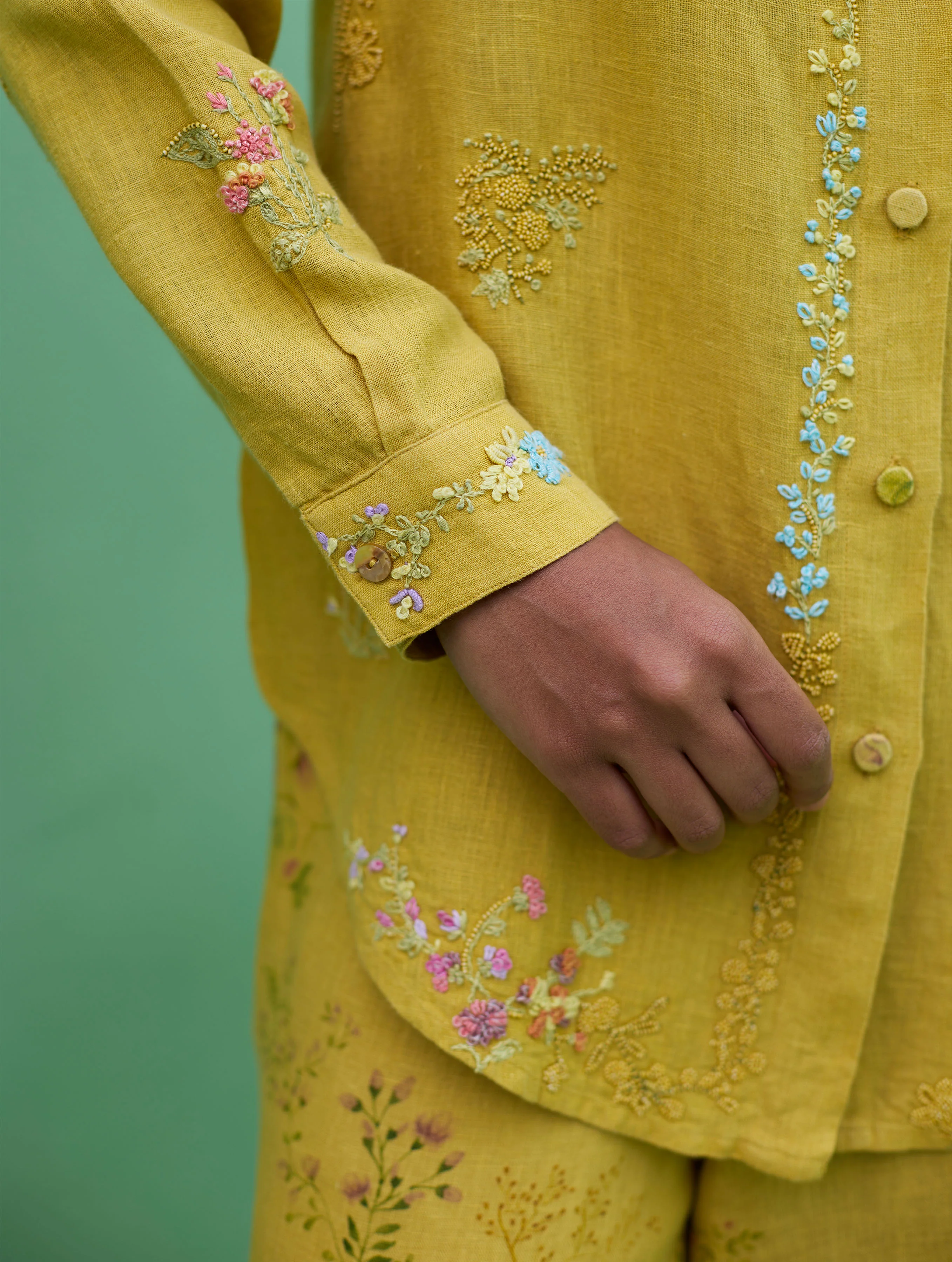 Alila Hand-Embroidered Co-ord Set - Ochre - Image 2
