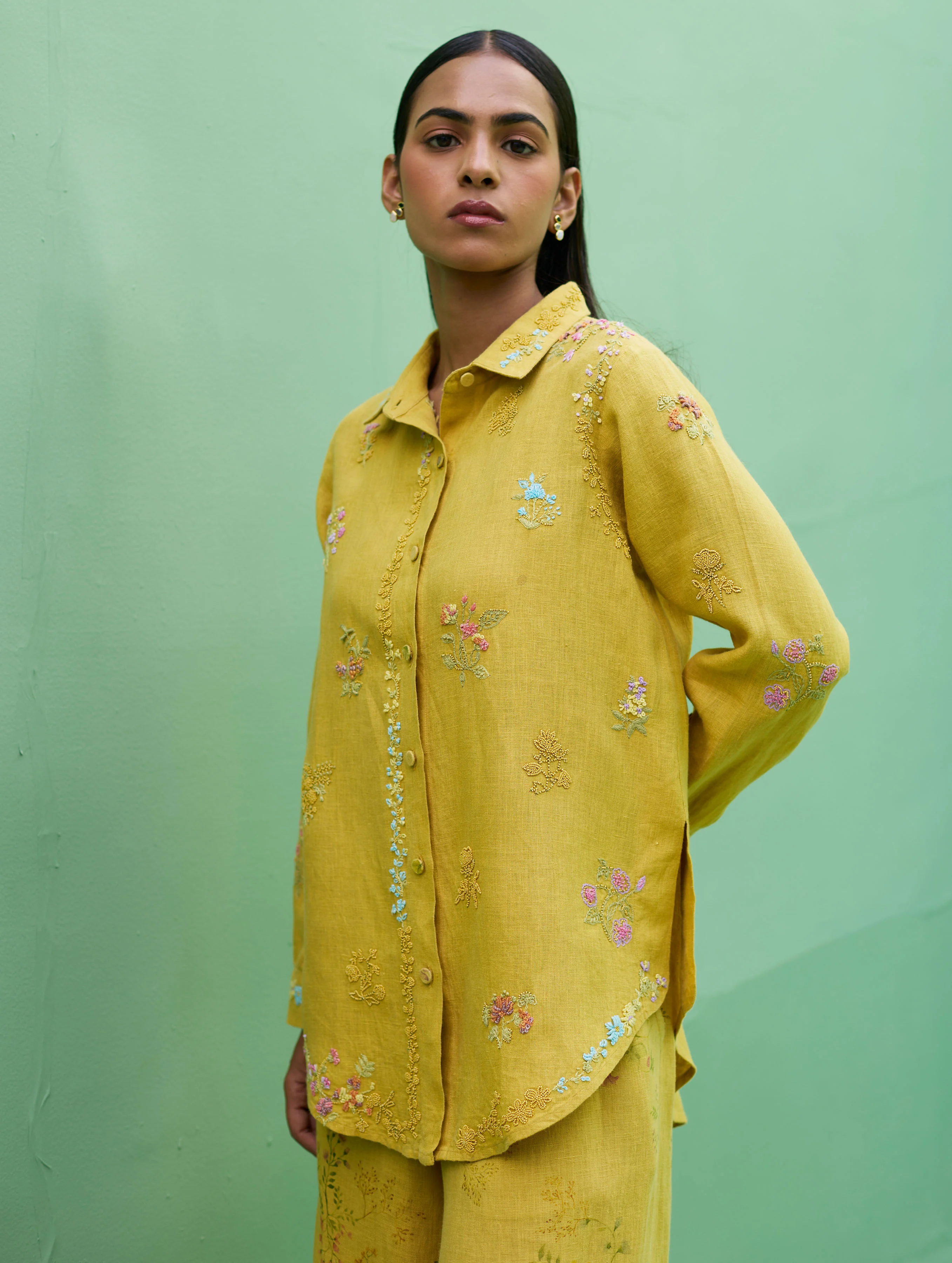 Alila Hand-Embroidered Co-ord Set - Ochre - Image 9