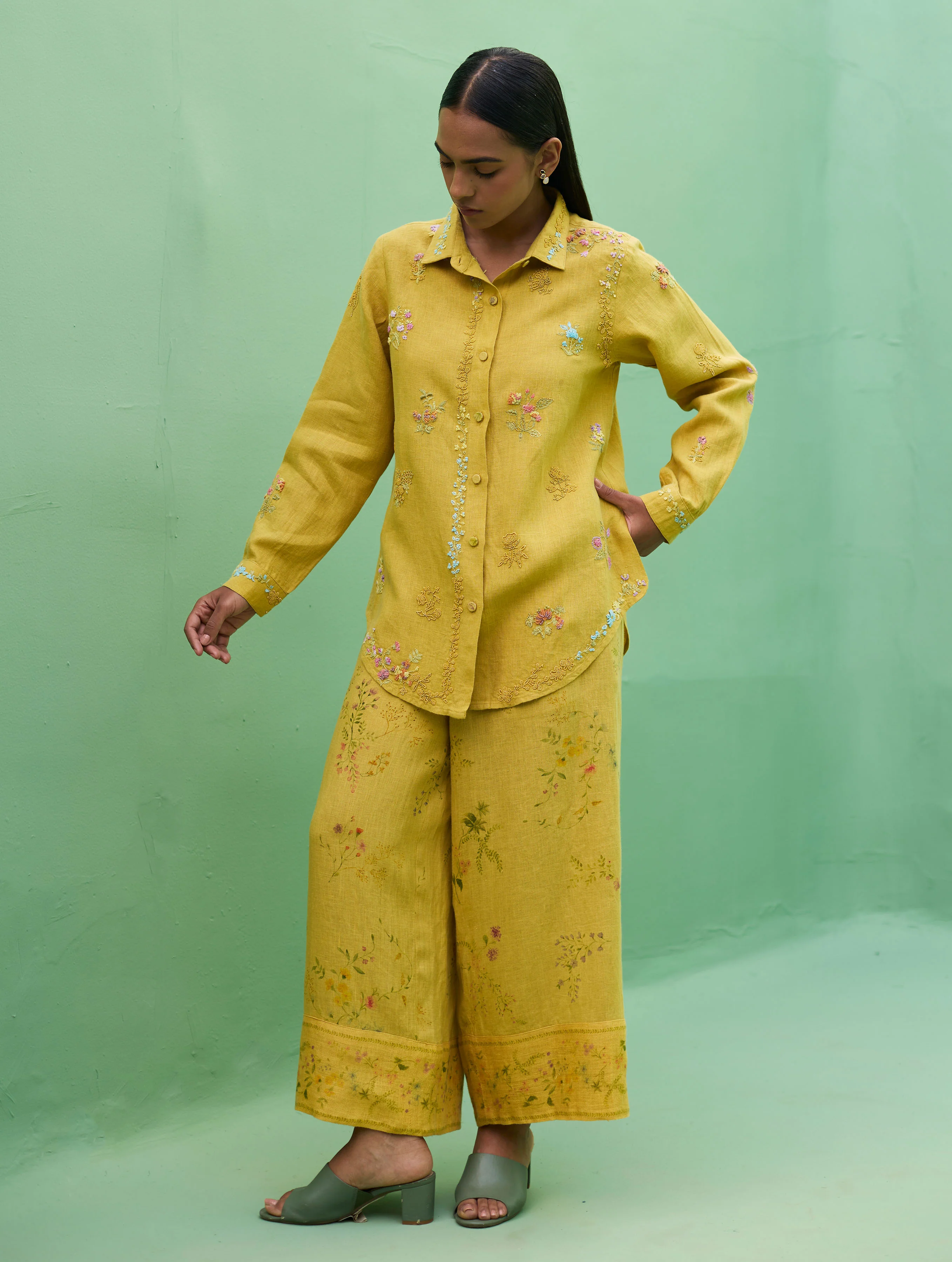 Alila Hand-Embroidered Co-ord Set - Ochre - Image 8