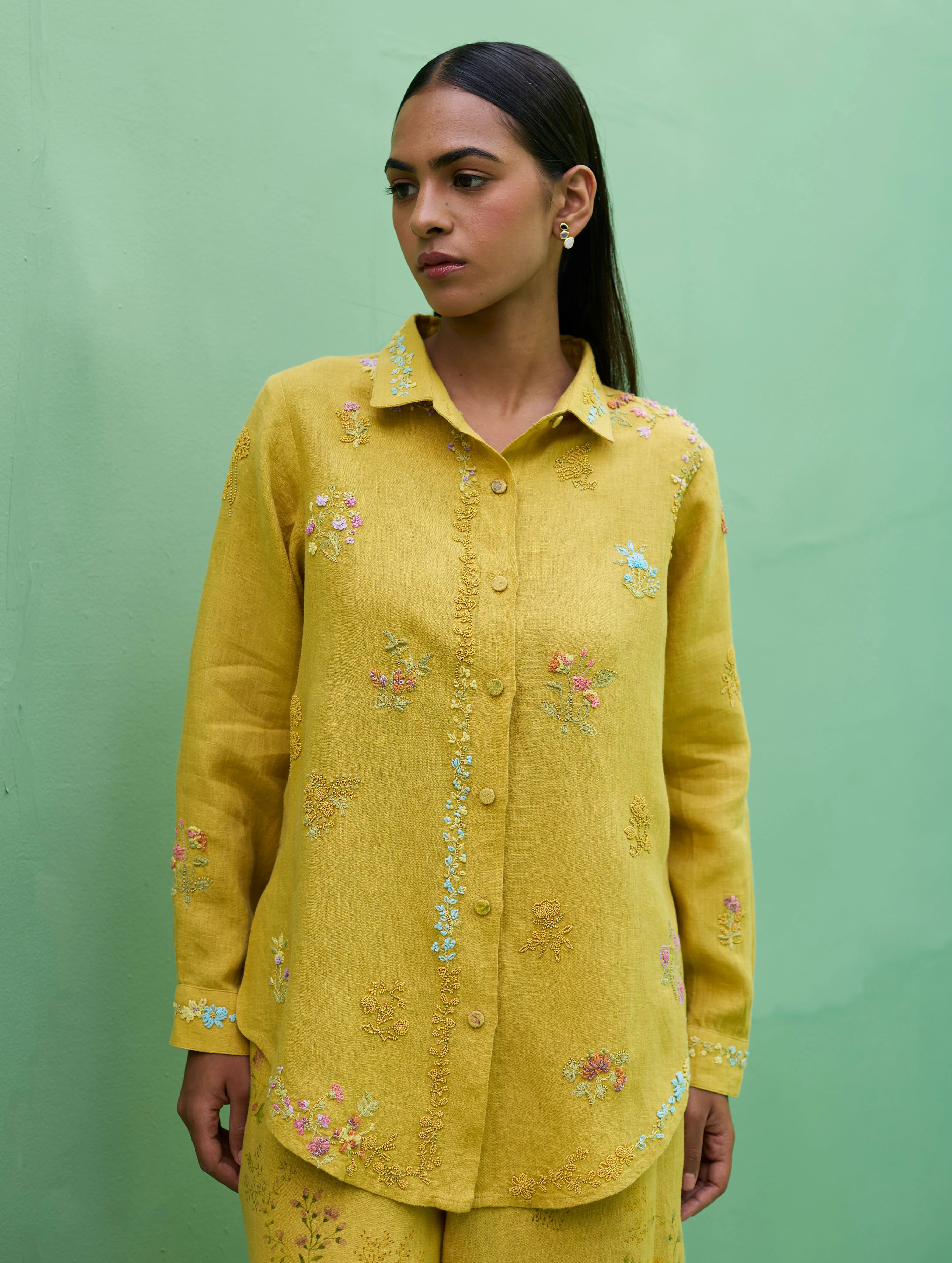 Alila Hand-Embroidered Linen Shirt -  Ochre - Image 7