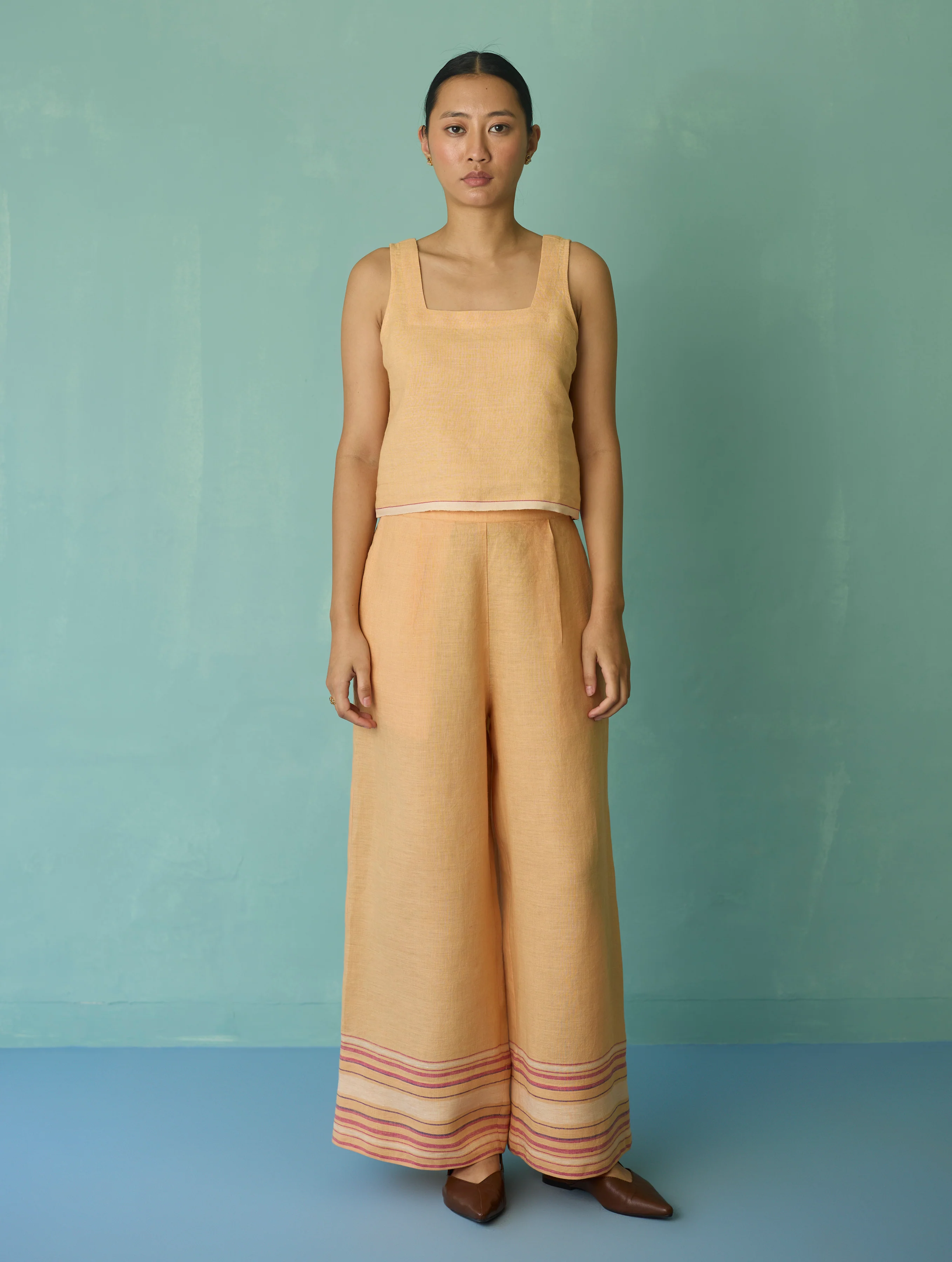 Alina Border Linen Pants - Apricot - Image 3