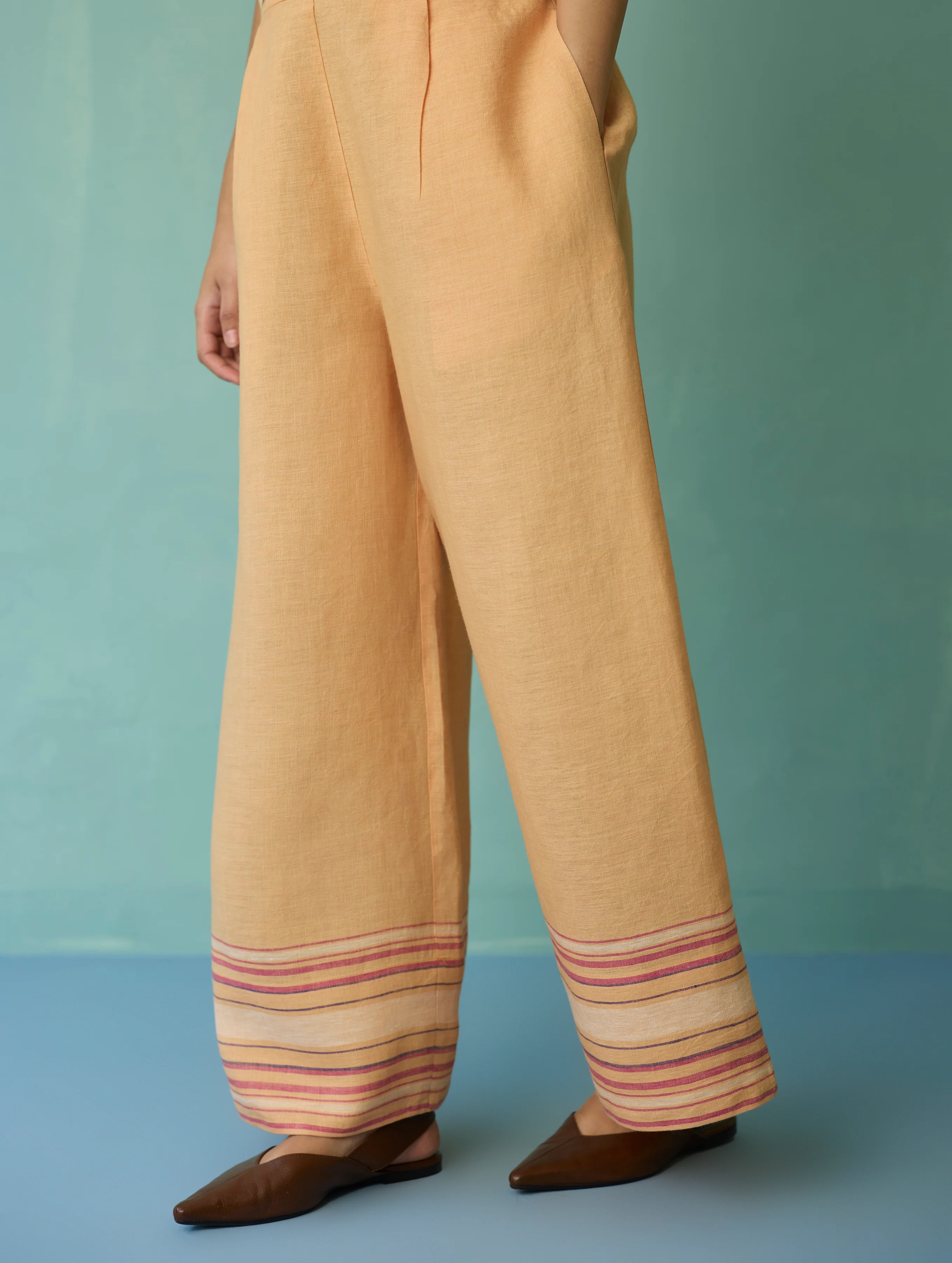 Alina Border Linen Pants - Apricot - Image 4