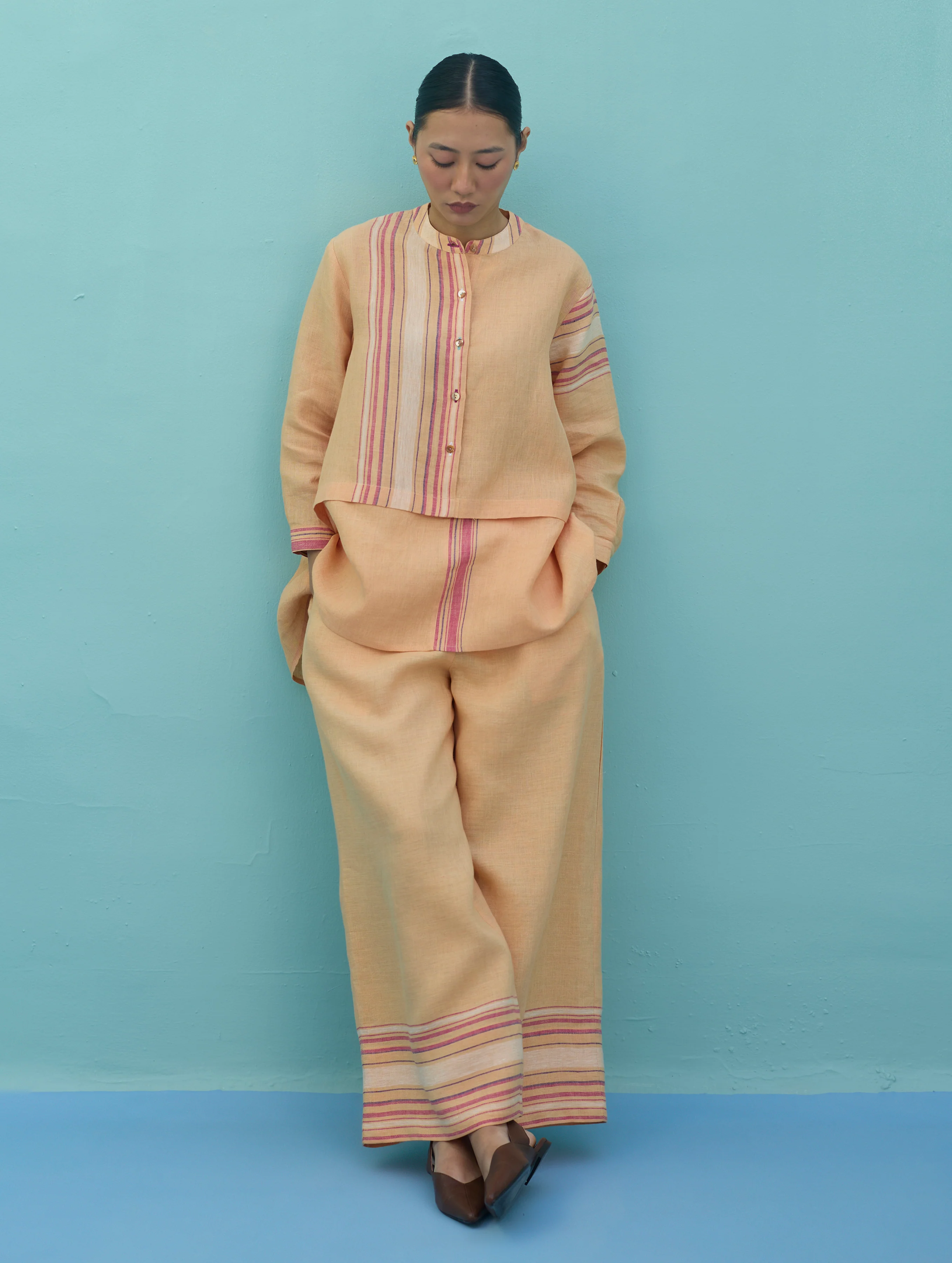 Alina Border Linen Pants - Apricot - Image 5